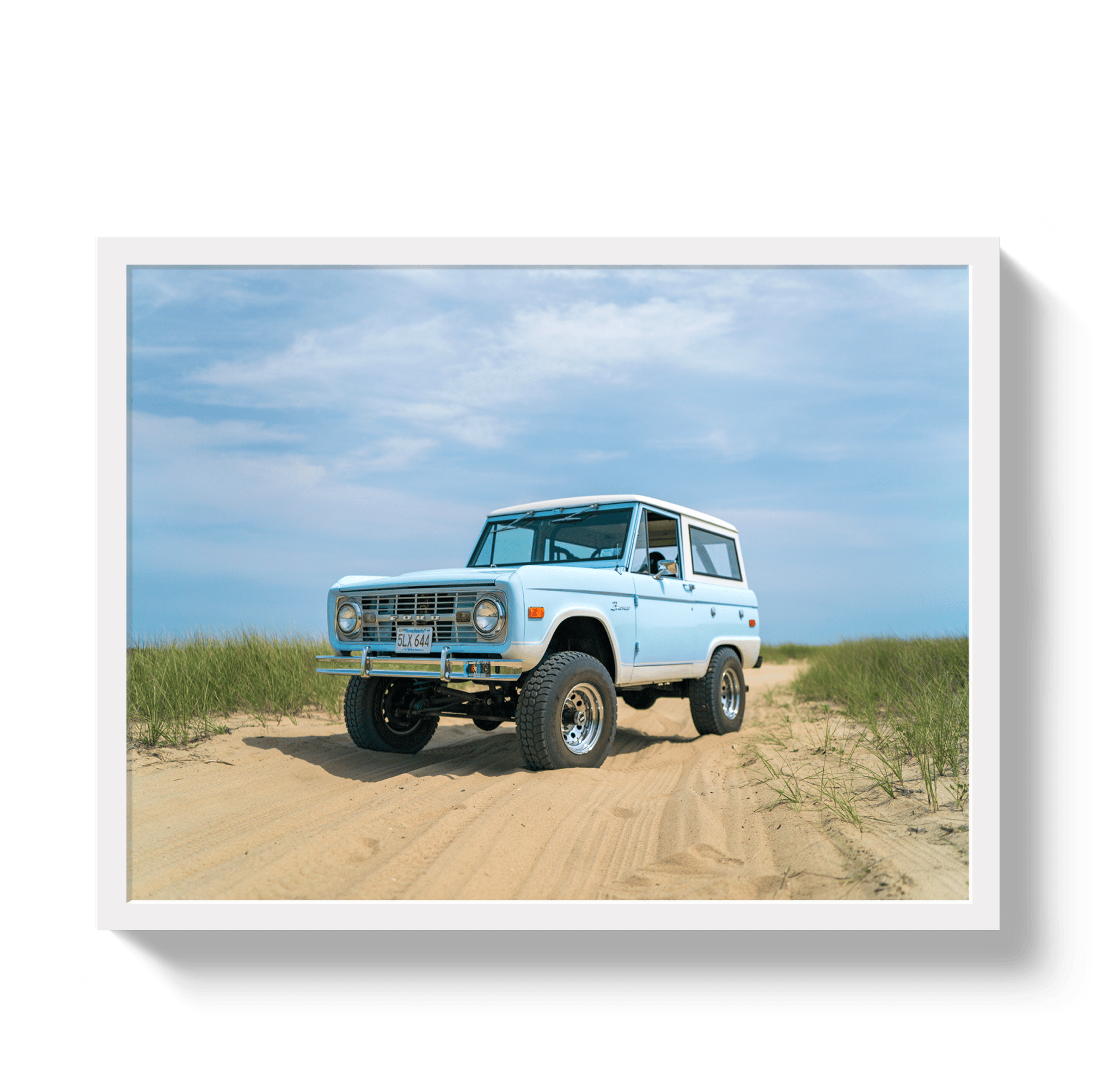 Johnny Vacay White / 11x14 / Full Bleed Baby Blue