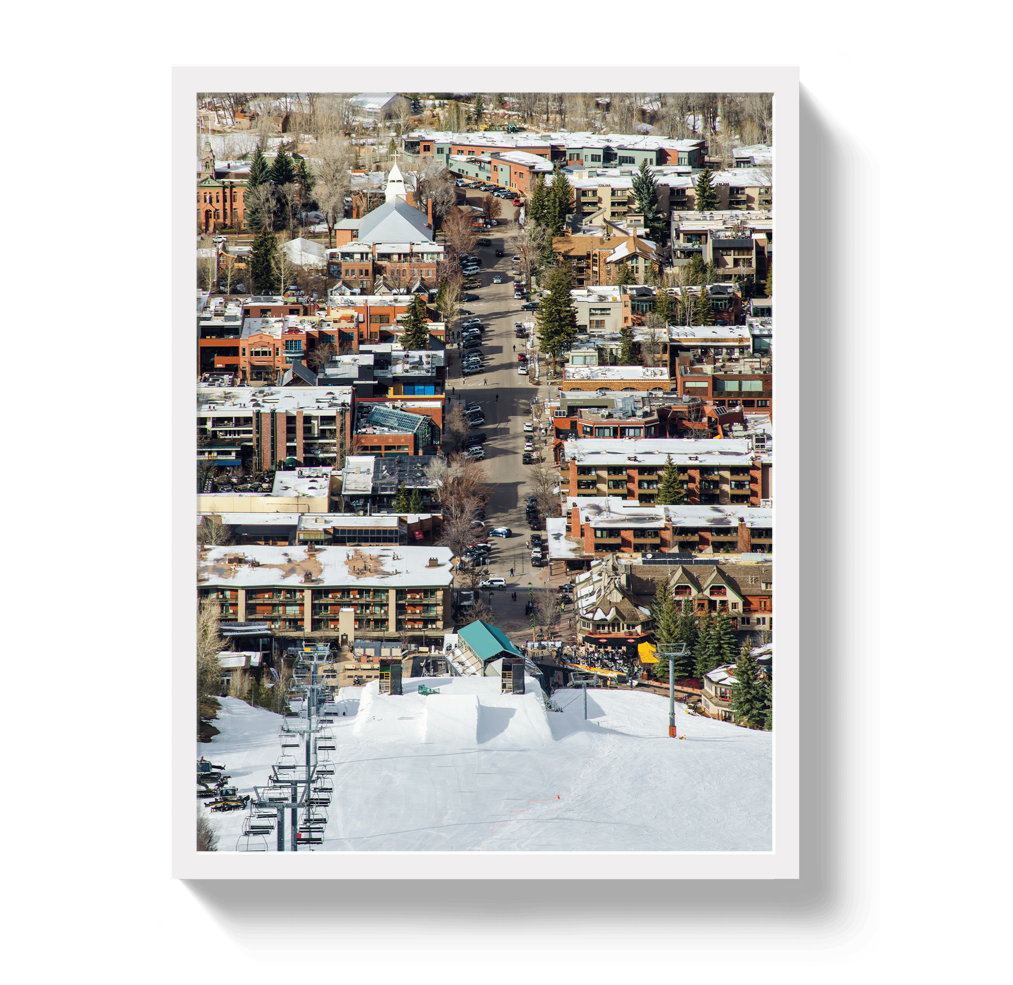 Johnny Vacay White / 11x14 / Full Bleed Aspen Ski Town