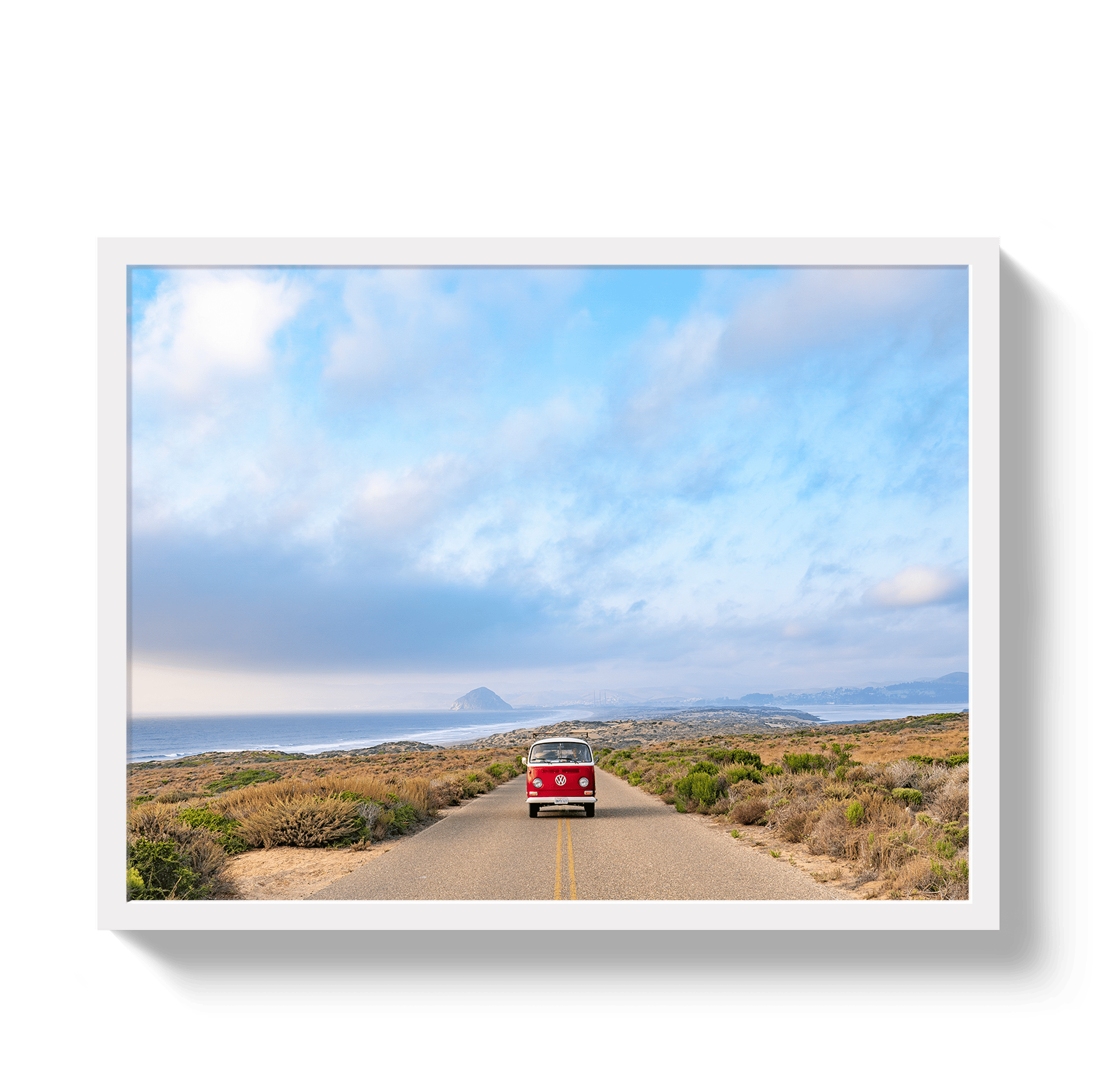 Johnny Vacay White / 11x14 / Full Bleed Morro Bay Bus