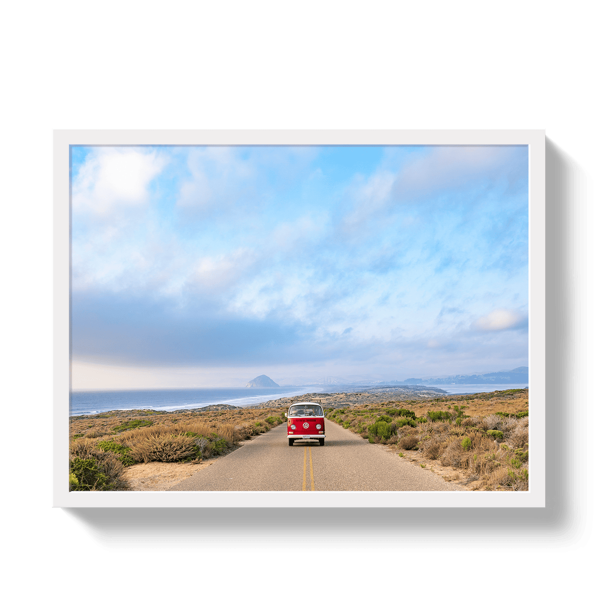 Johnny Vacay White / 11x14 / Full Bleed Morro Bay Bus