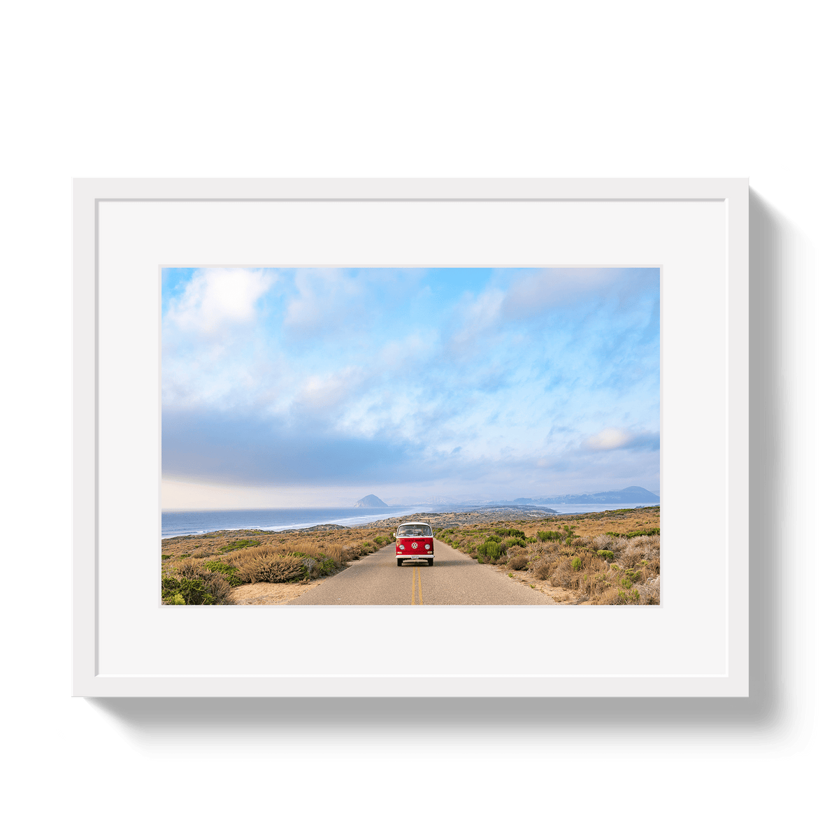 Johnny Vacay White / 11x14 / Border Morro Bay Bus