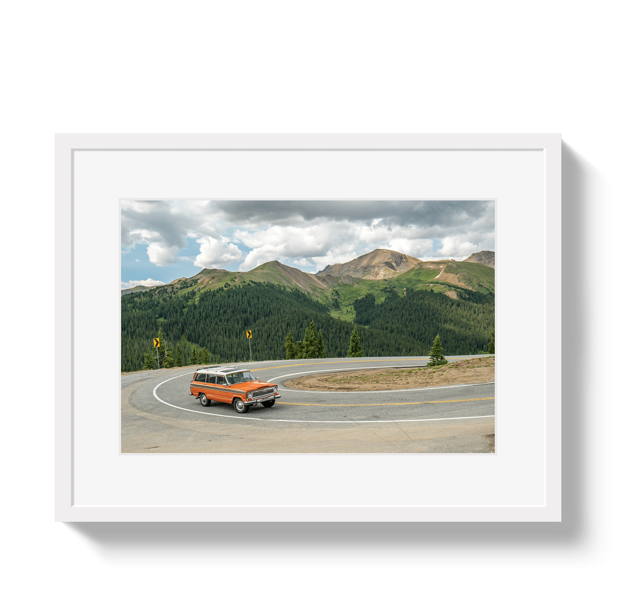 Johnny Vacay White / 11x14 / Matte Mountain Wagoneer