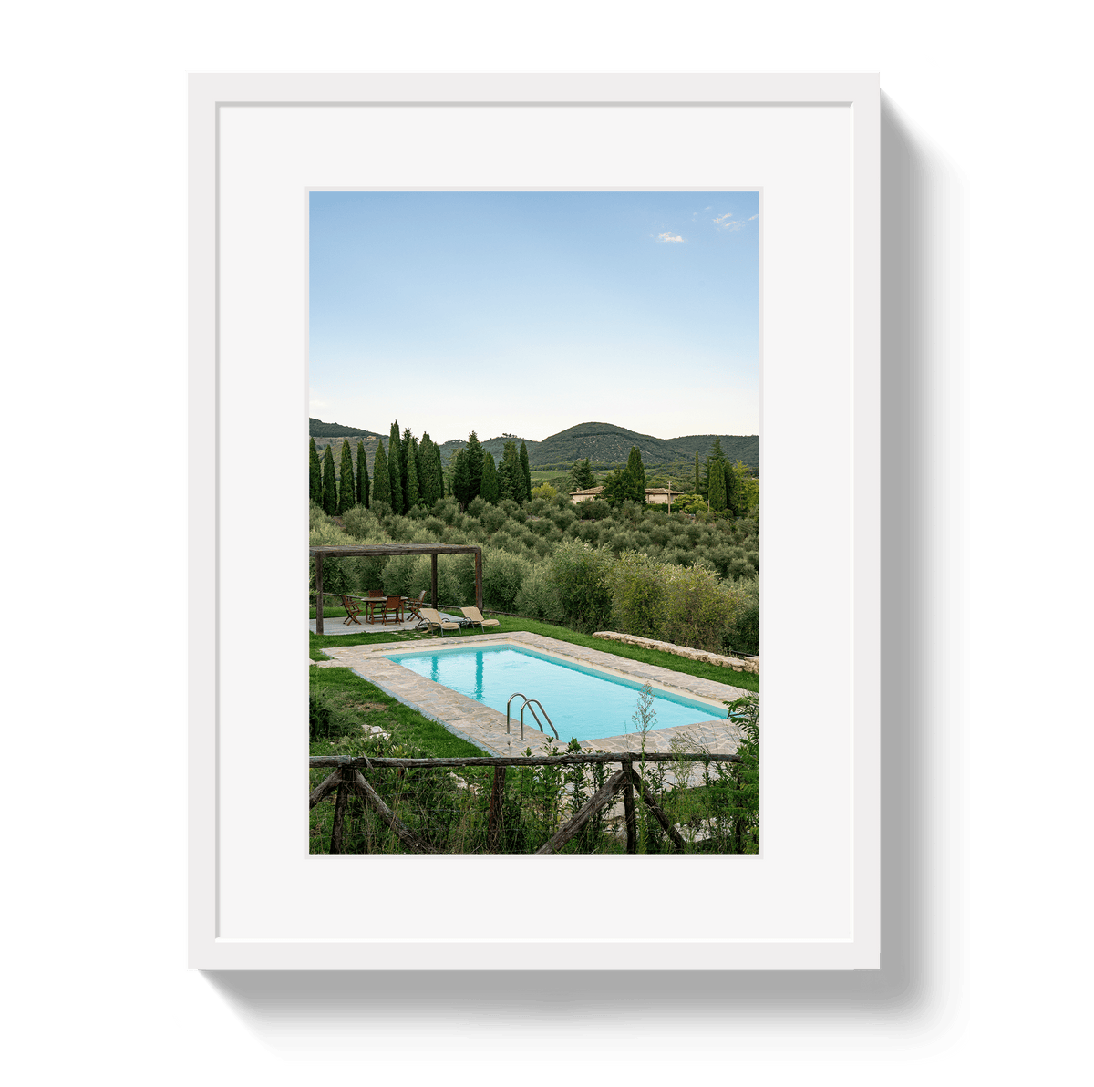 Johnny Vacay White / 11x14 / Border Tuscan Pool View