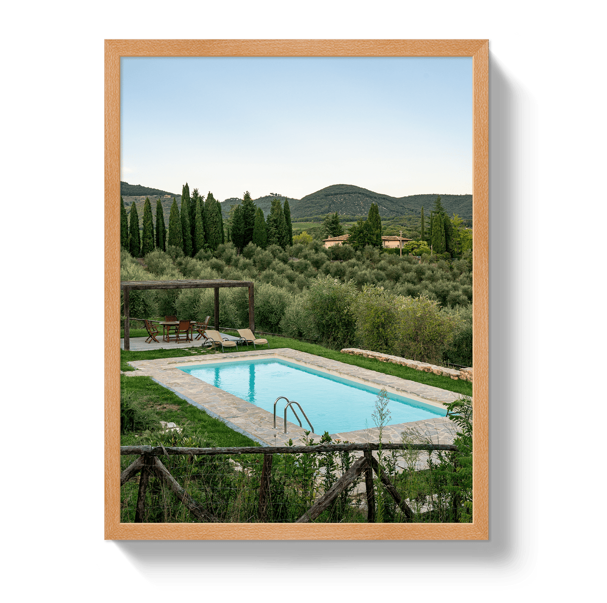 Johnny Vacay Oak / 11x14 / Full Bleed Tuscan Pool View