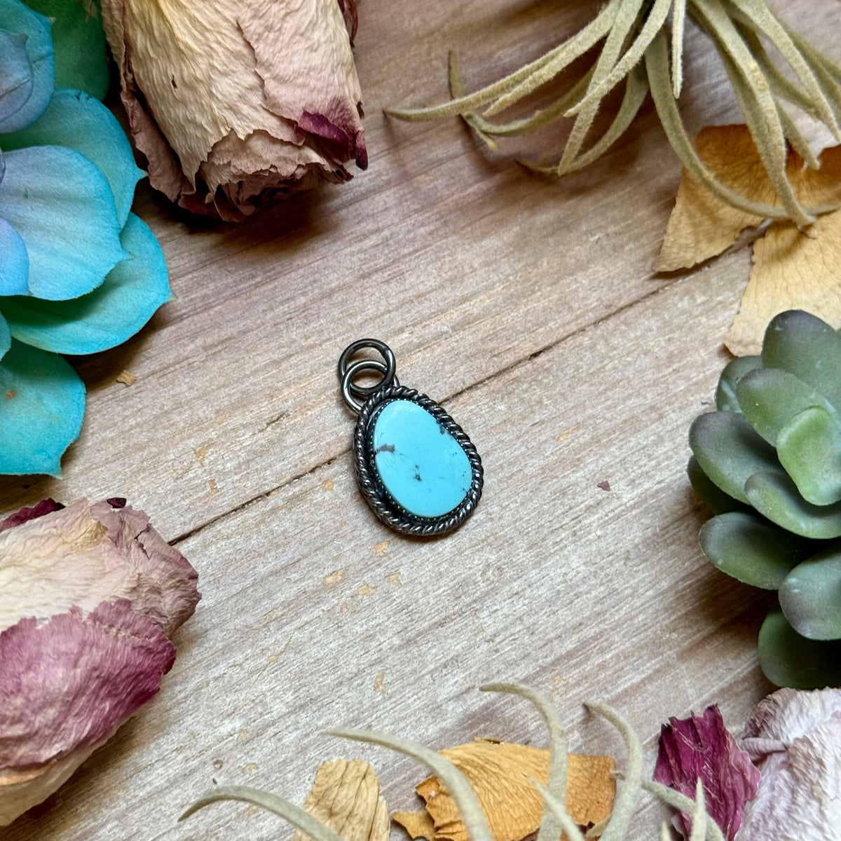 MJ Sky Blue Turquoise Charm with Sterling Silver Pearl Necklace