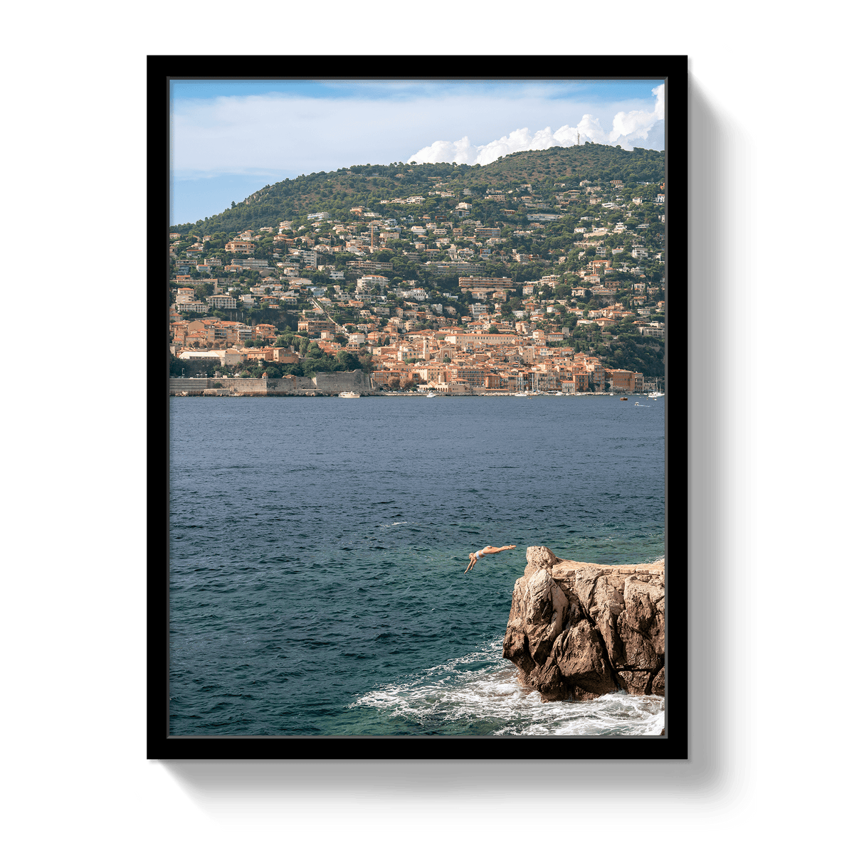 Johnny Vacay Black / 11x14 / Full Bleed Mediterranean Dive