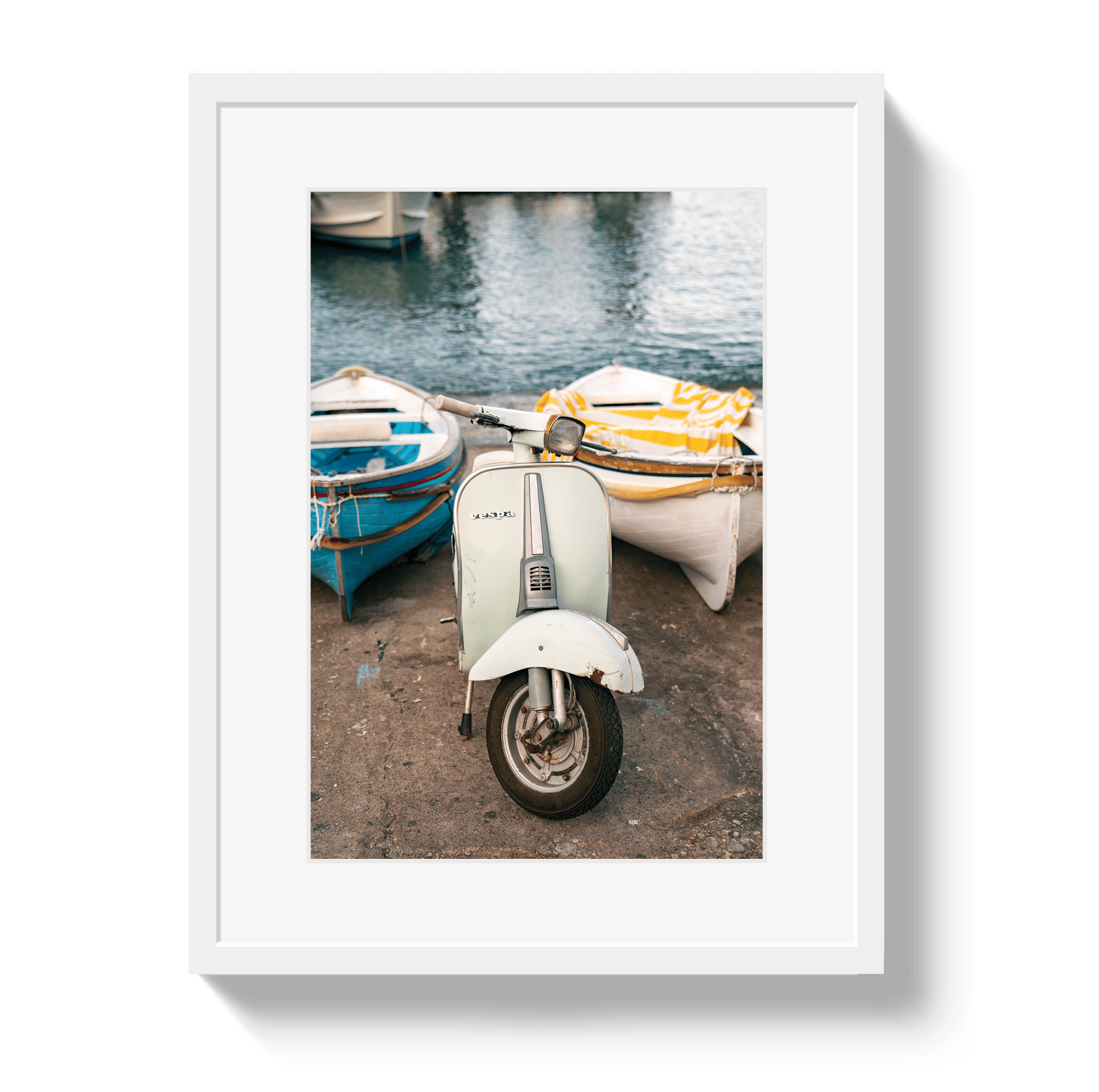 Johnny Vacay White / 11x14 / Border Vespa Capri