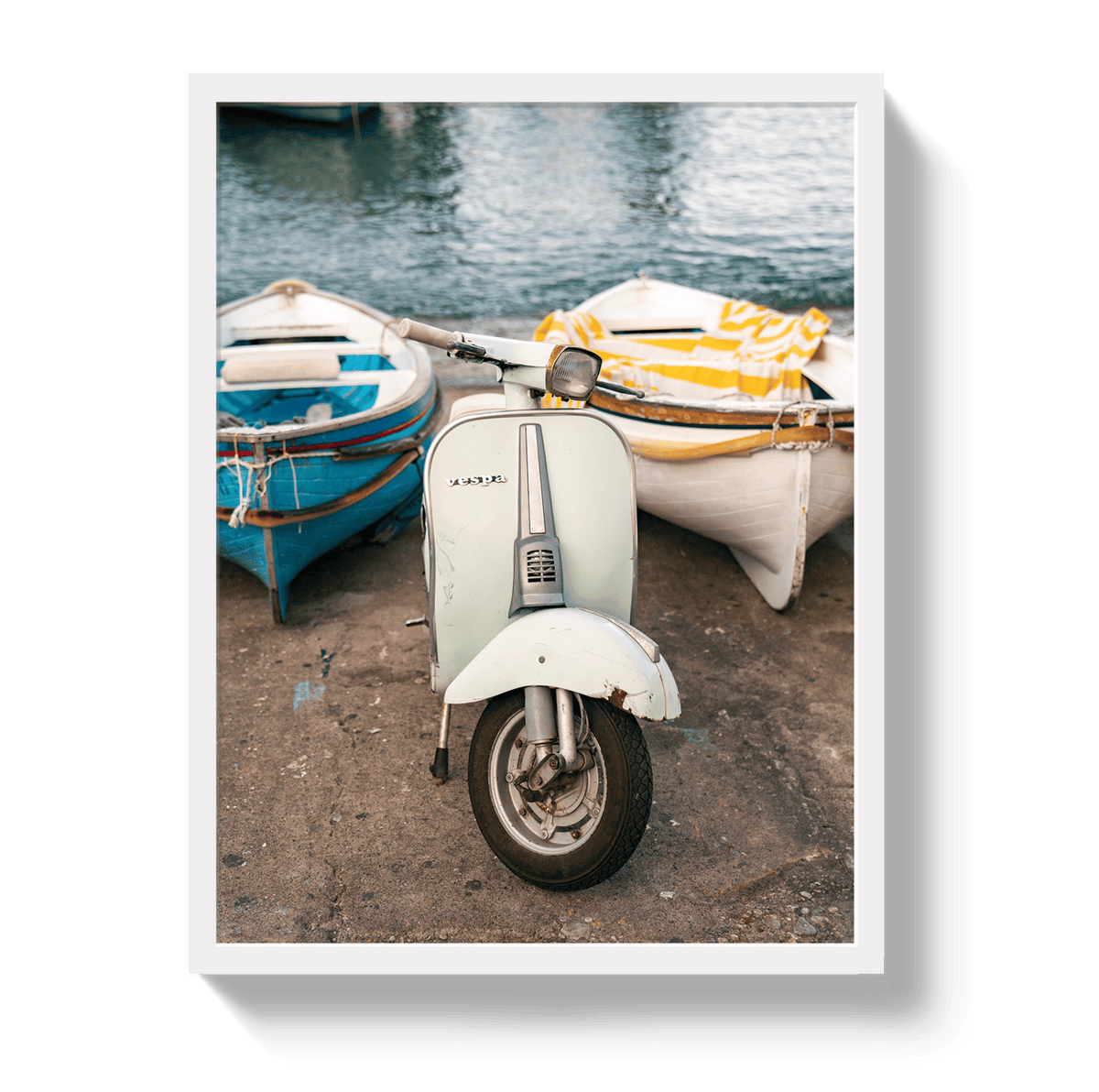 Johnny Vacay White / 11x14 / Full Bleed Vespa Capri