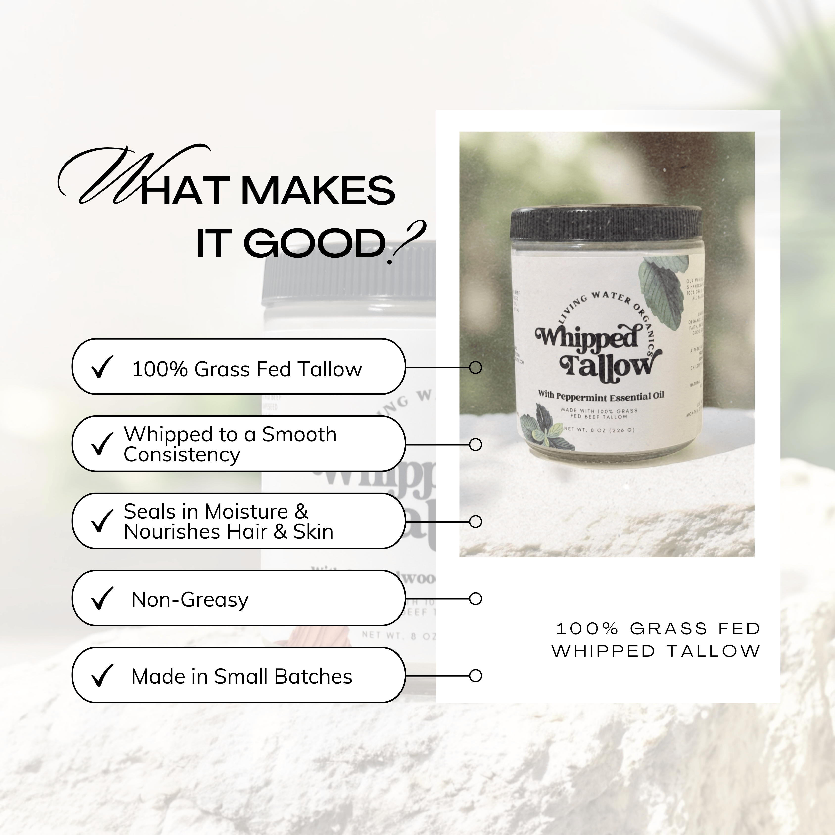 100% Grass Fed Whipped Tallow for Face, Hair, and Skin, Natural Tallow - My American Goods