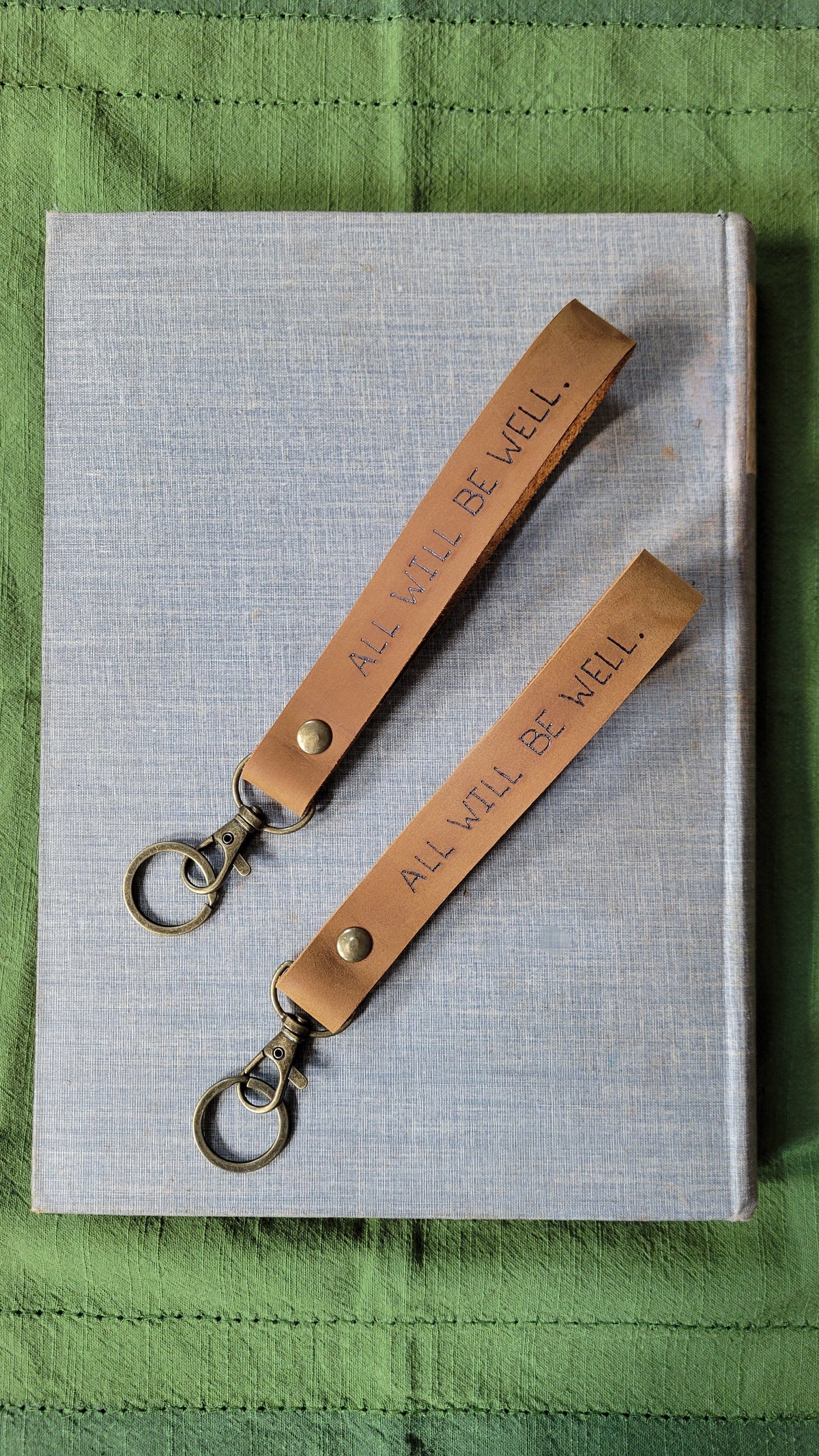 "All Will Be Well" Handmade Leather Wristlet Keychain