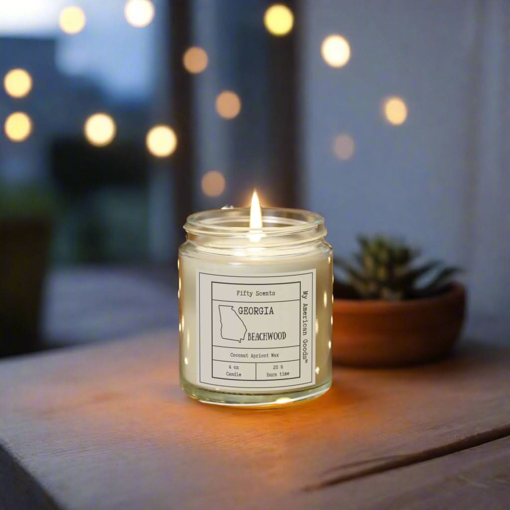 Georgia - Cozy Scented Candles - Coconut Apricot Wax - Beachwood Fragrance - My American Goods