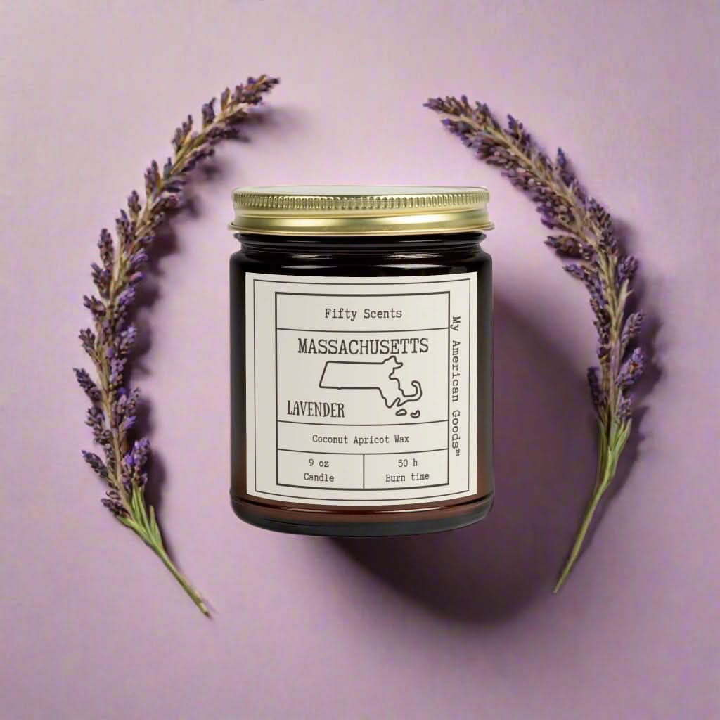 Massachusetts - Lavender Scented Candle - Coconut Apricot Wax - My American Goods