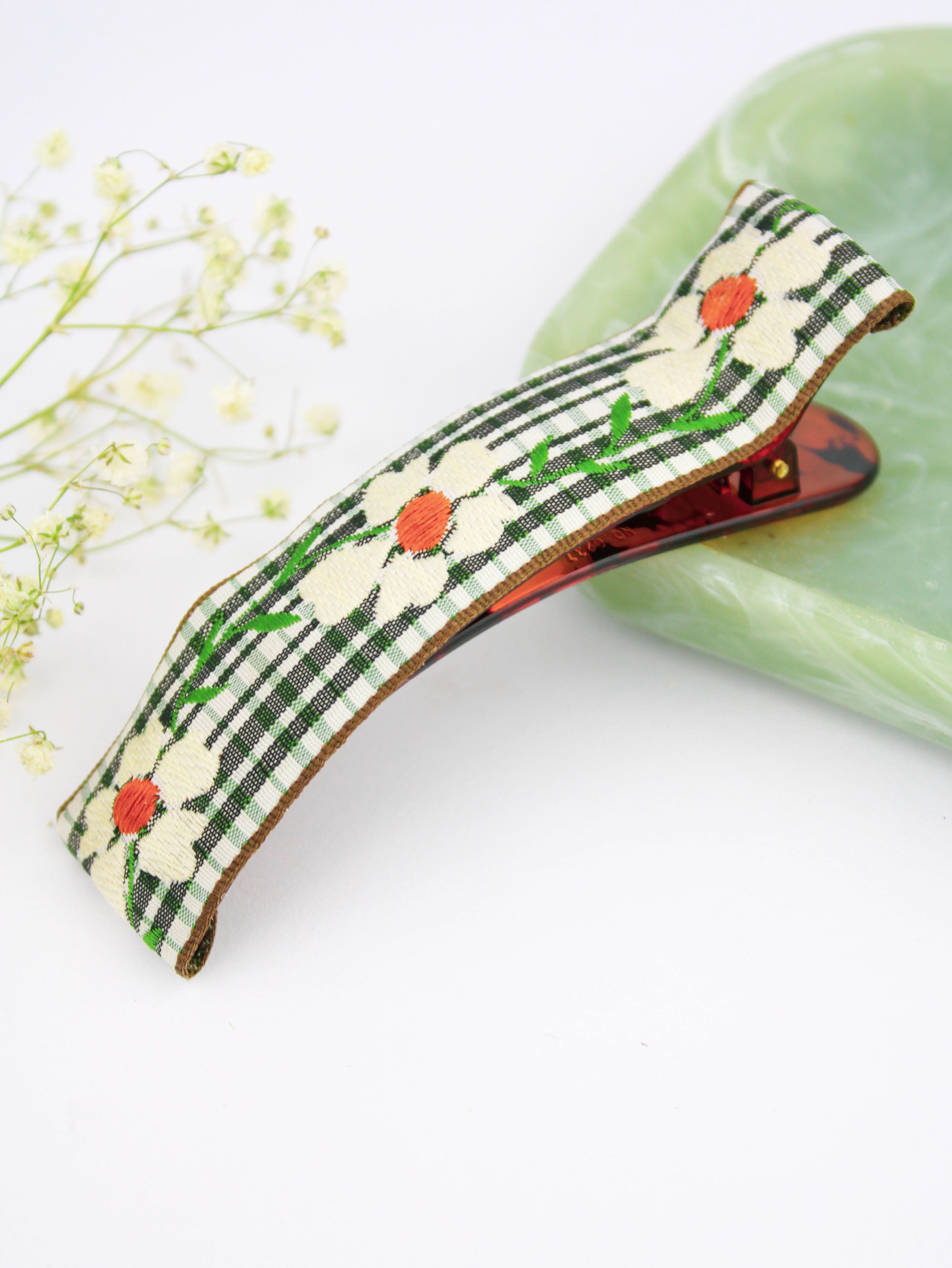 Ash & Rose Hair Clip Delicate Blooms Embroidered Ribbon Hair Clip