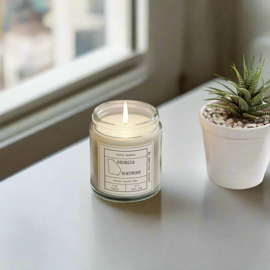 Georgia - Cozy Scented Candles - Coconut Apricot Wax - Beachwood Fragrance - My American Goods