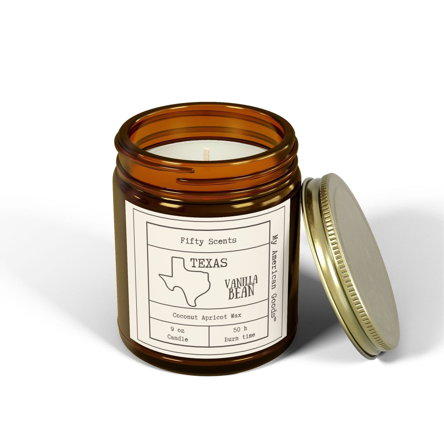Texas - Vanilla Bean Scented Candle - Coconut Apricot Wax - My American Goods