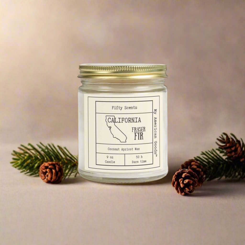 California Frasier Fir Scented Candle - Coconut Apricot Wax - My American Goods