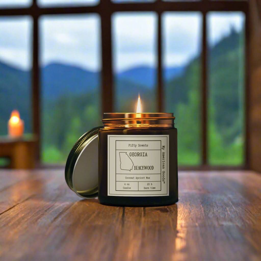 Georgia - Cozy Scented Candles - Coconut Apricot Wax - Beachwood Fragrance - My American Goods