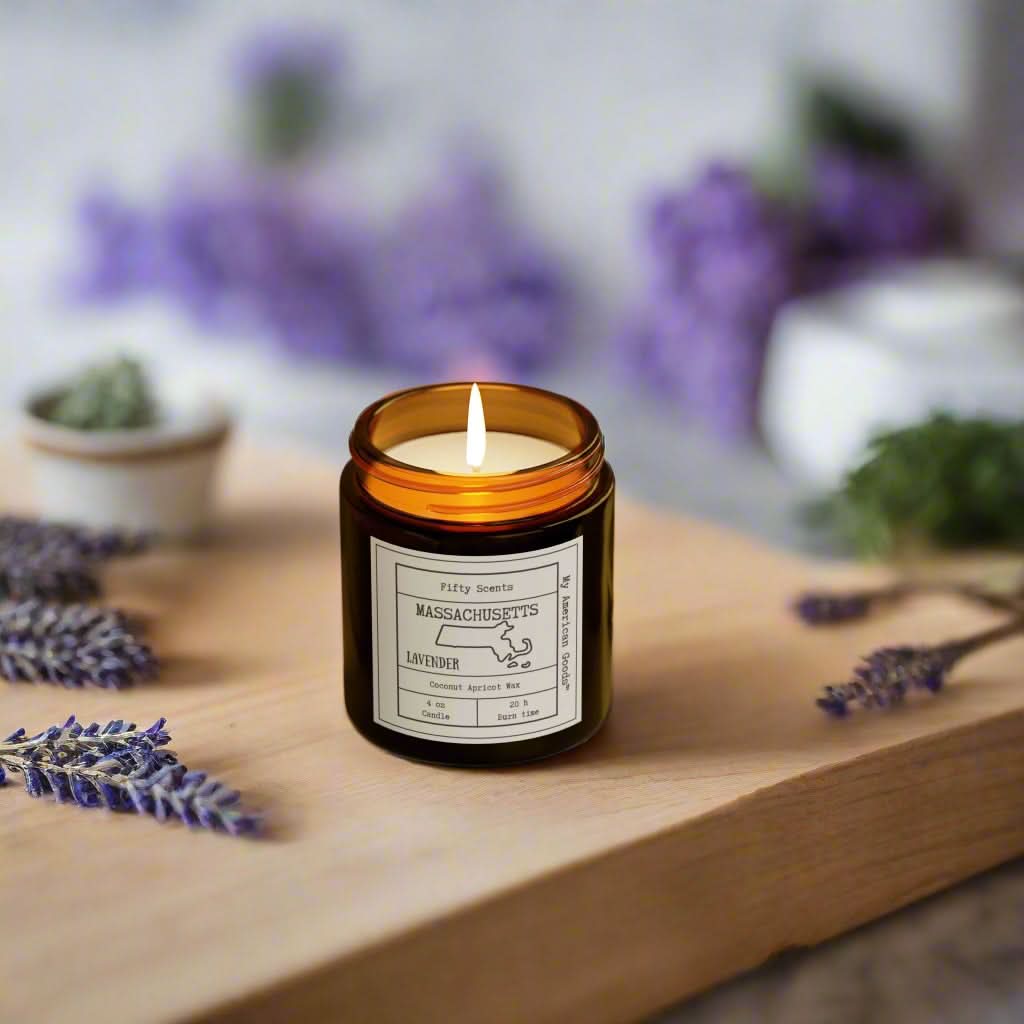 Massachusetts - Lavender Scented Candle - Coconut Apricot Wax - My American Goods
