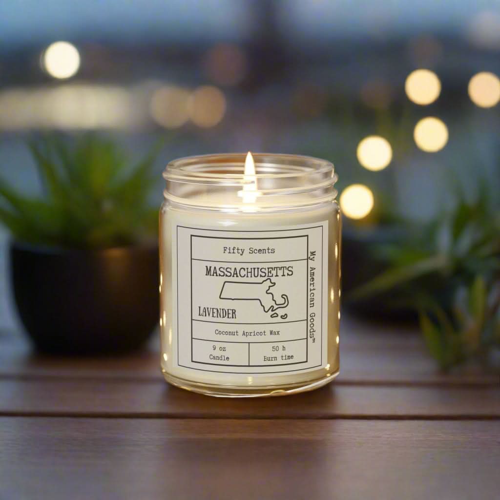 Massachusetts - Lavender Scented Candle - Coconut Apricot Wax - My American Goods