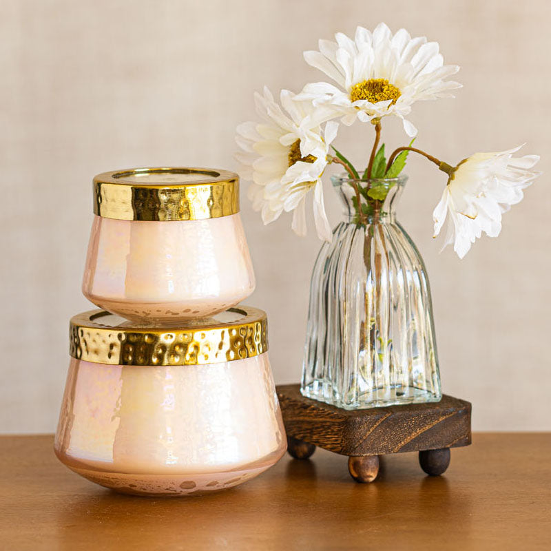 Petite Watercolor Pressed Floral Candle - Rose+ Oud