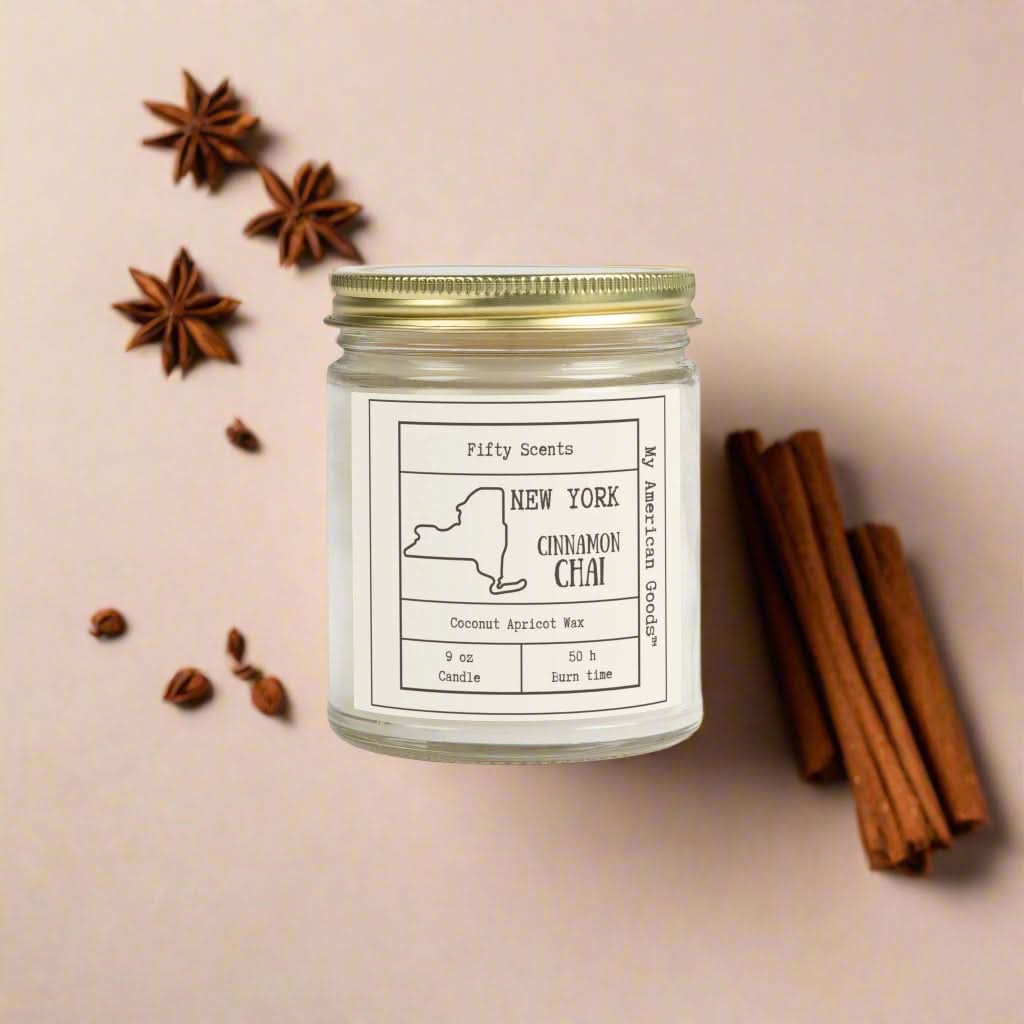 New York - Cinnamon Chai Scented Candle - Coconut Apricot Wax - My American Goods