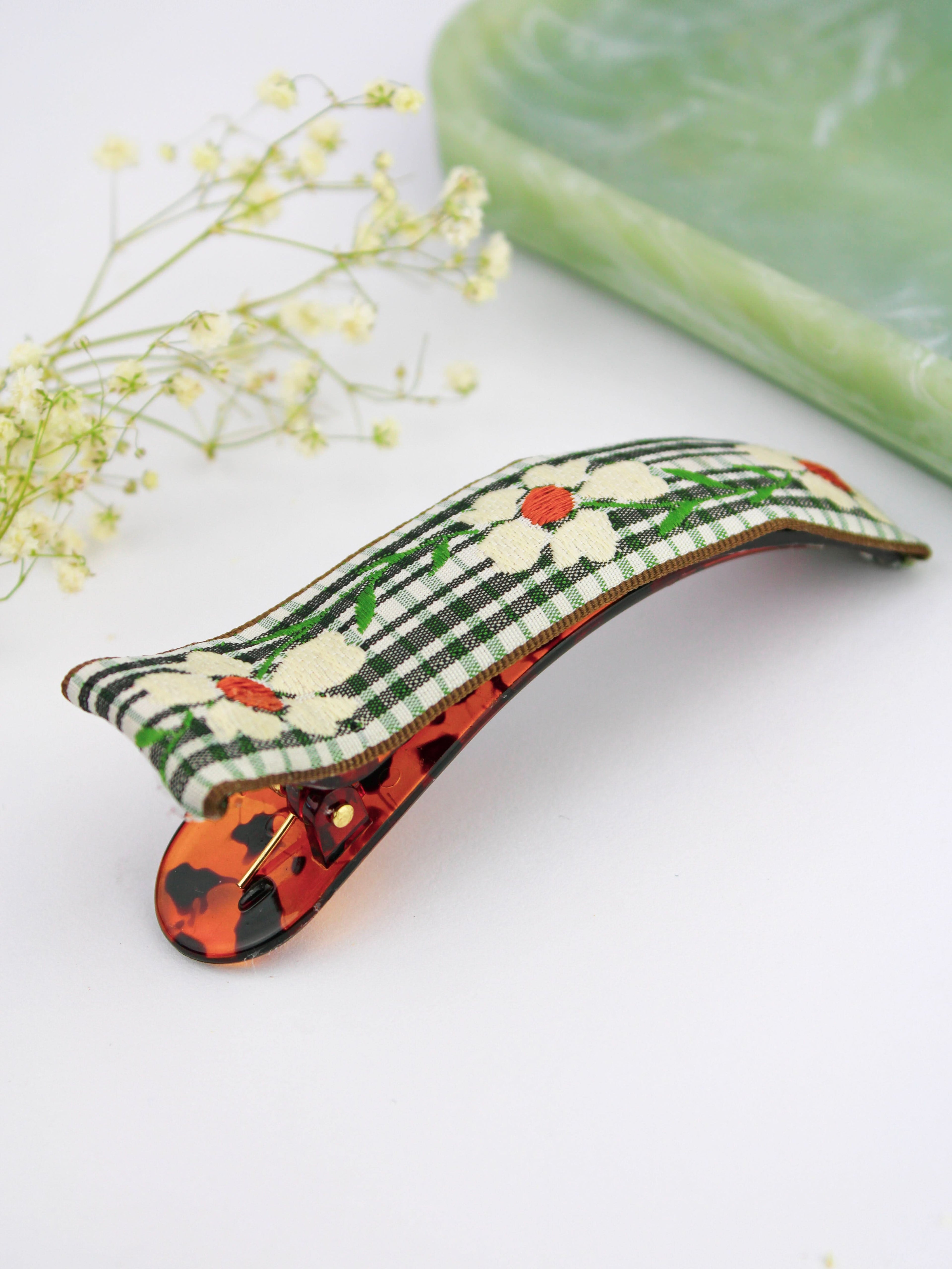 Delicate Blooms Embroidered Ribbon Hair Clip - My American Goods