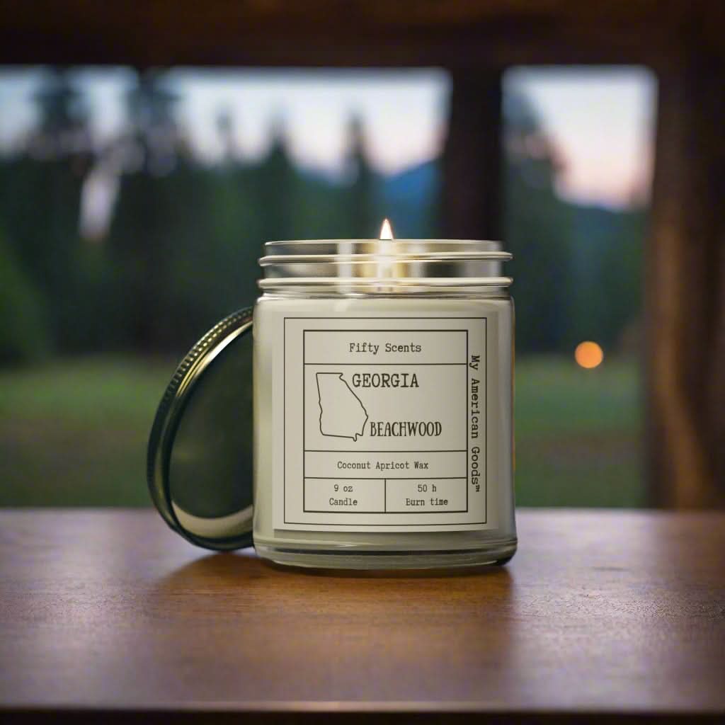 Georgia - Cozy Scented Candles - Coconut Apricot Wax - Beachwood Fragrance - My American Goods