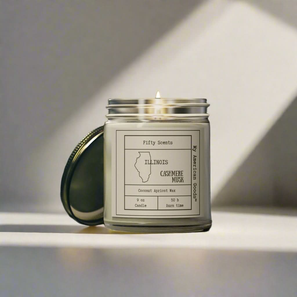 Illinois - Coconut Apricot Scented Candle | Cashmere Musk Aroma | Home Fragrance - My American Goods