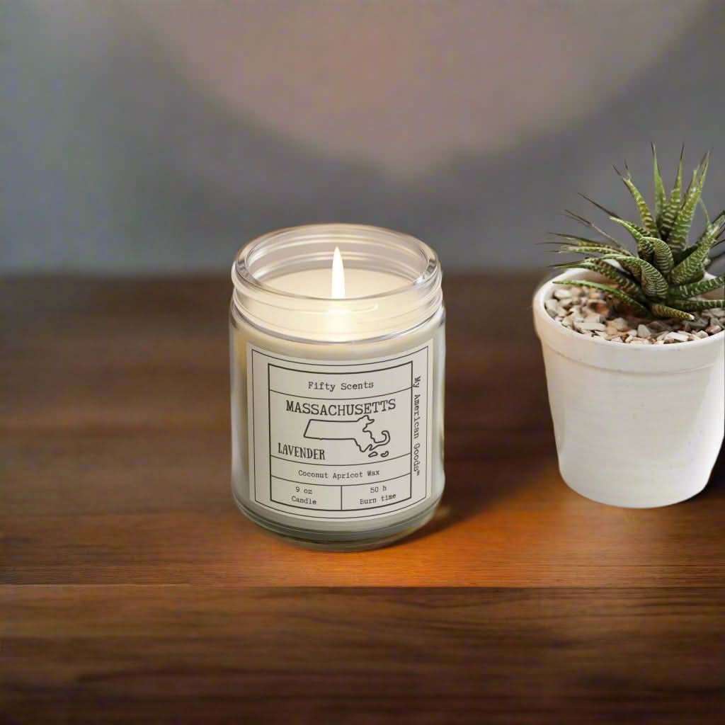 Massachusetts - Lavender Scented Candle - Coconut Apricot Wax - My American Goods