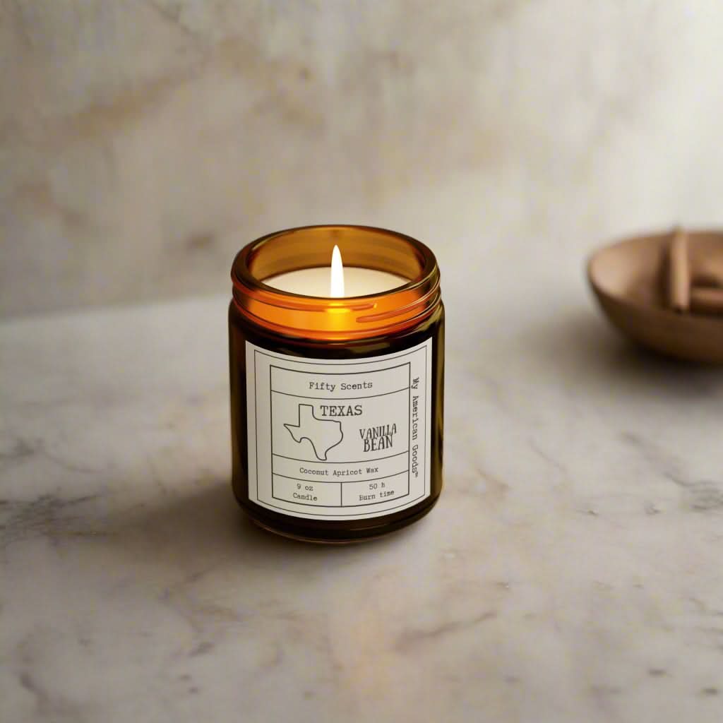 Texas - Vanilla Bean Scented Candle - Coconut Apricot Wax - My American Goods