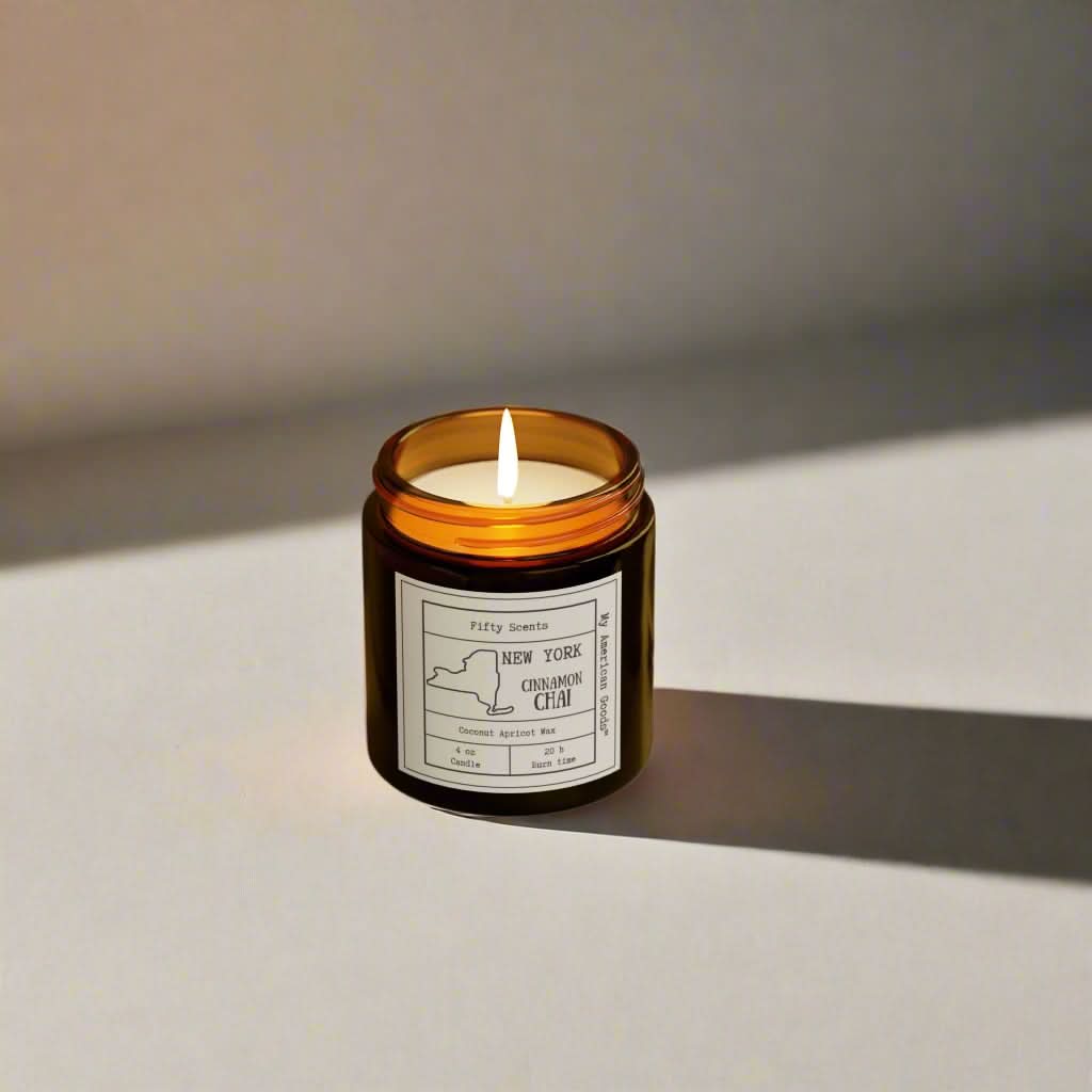 New York - Cinnamon Chai Scented Candle - Coconut Apricot Wax - My American Goods