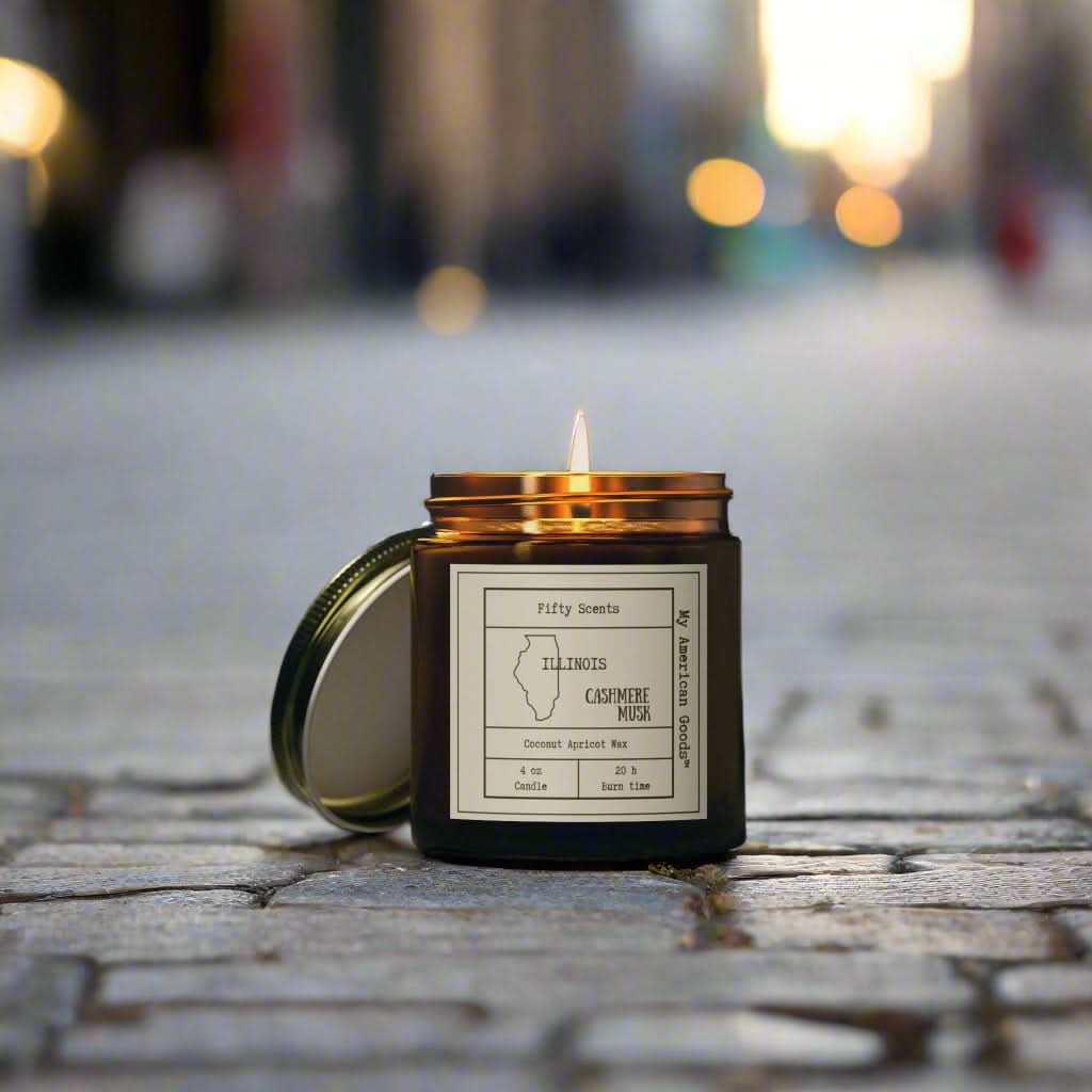 Illinois - Coconut Apricot Scented Candle | Cashmere Musk Aroma | Home Fragrance - My American Goods
