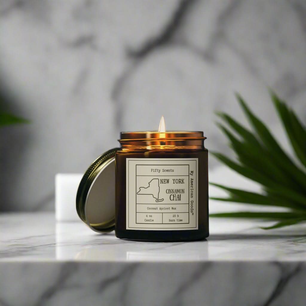 New York - Cinnamon Chai Scented Candle - Coconut Apricot Wax - My American Goods