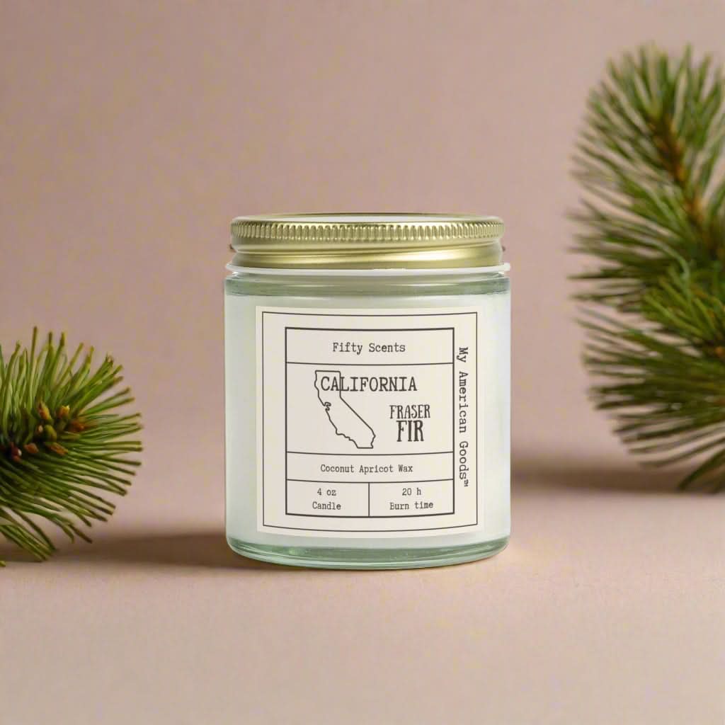 California Frasier Fir Scented Candle - Coconut Apricot Wax - My American Goods