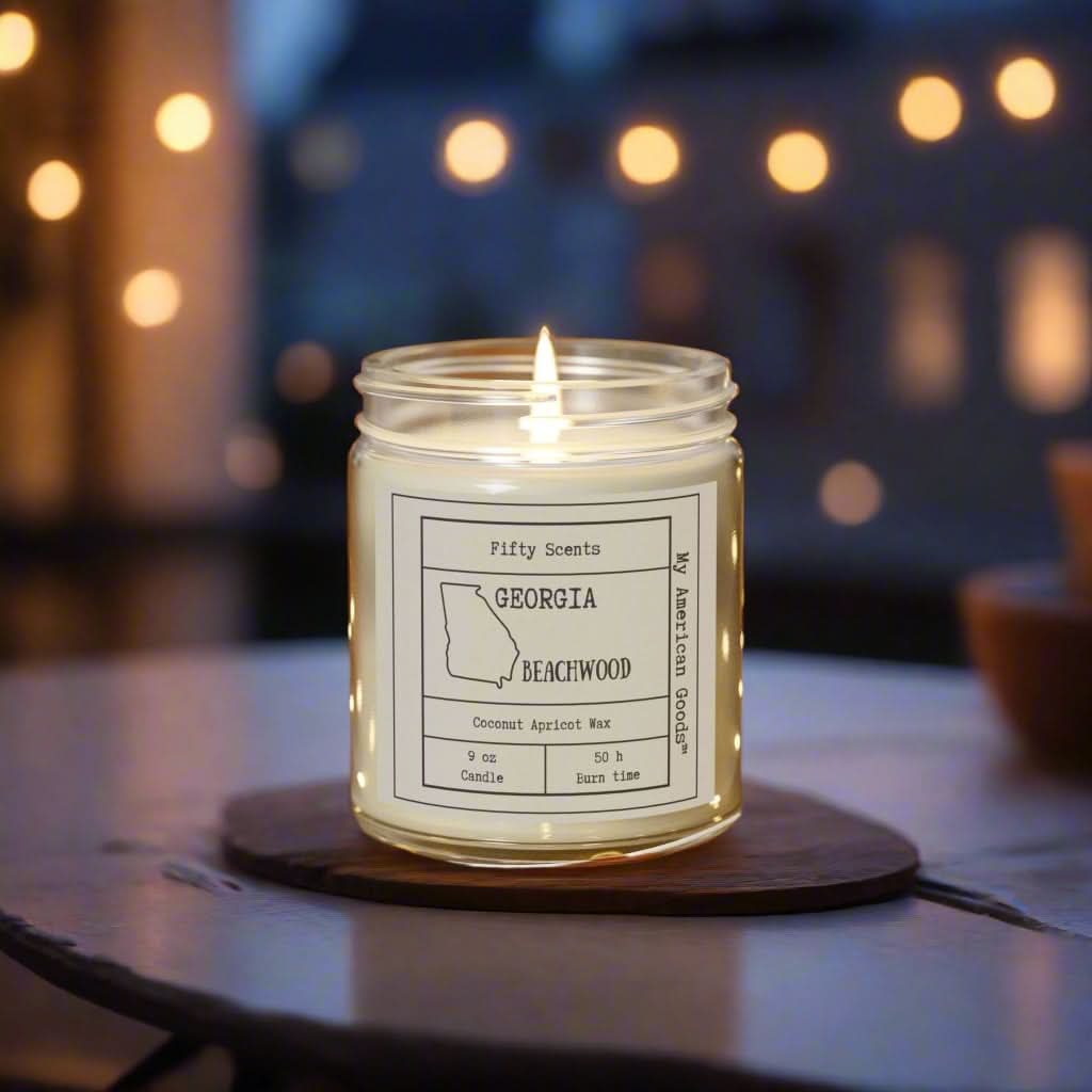 Georgia - Cozy Scented Candles - Coconut Apricot Wax - Beachwood Fragrance - My American Goods