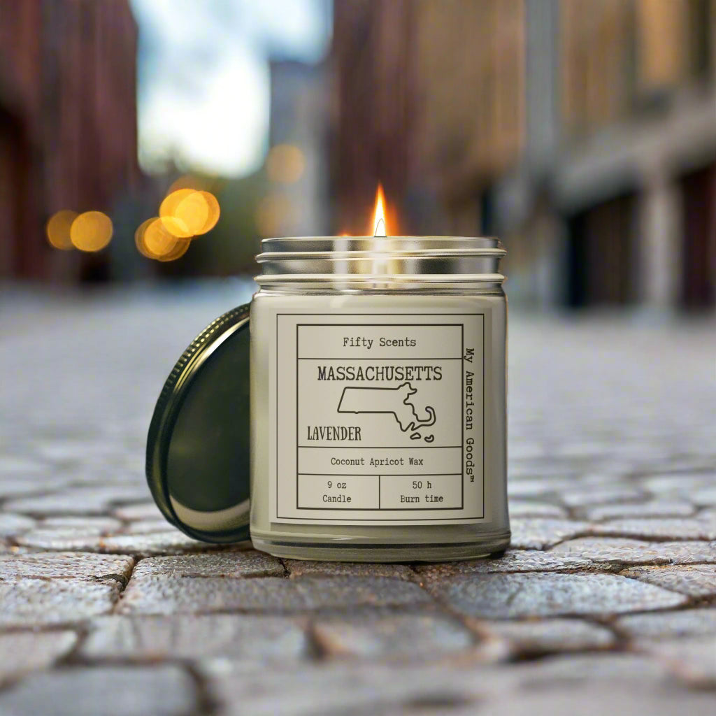Massachusetts - Lavender Scented Candle - Coconut Apricot Wax - My American Goods