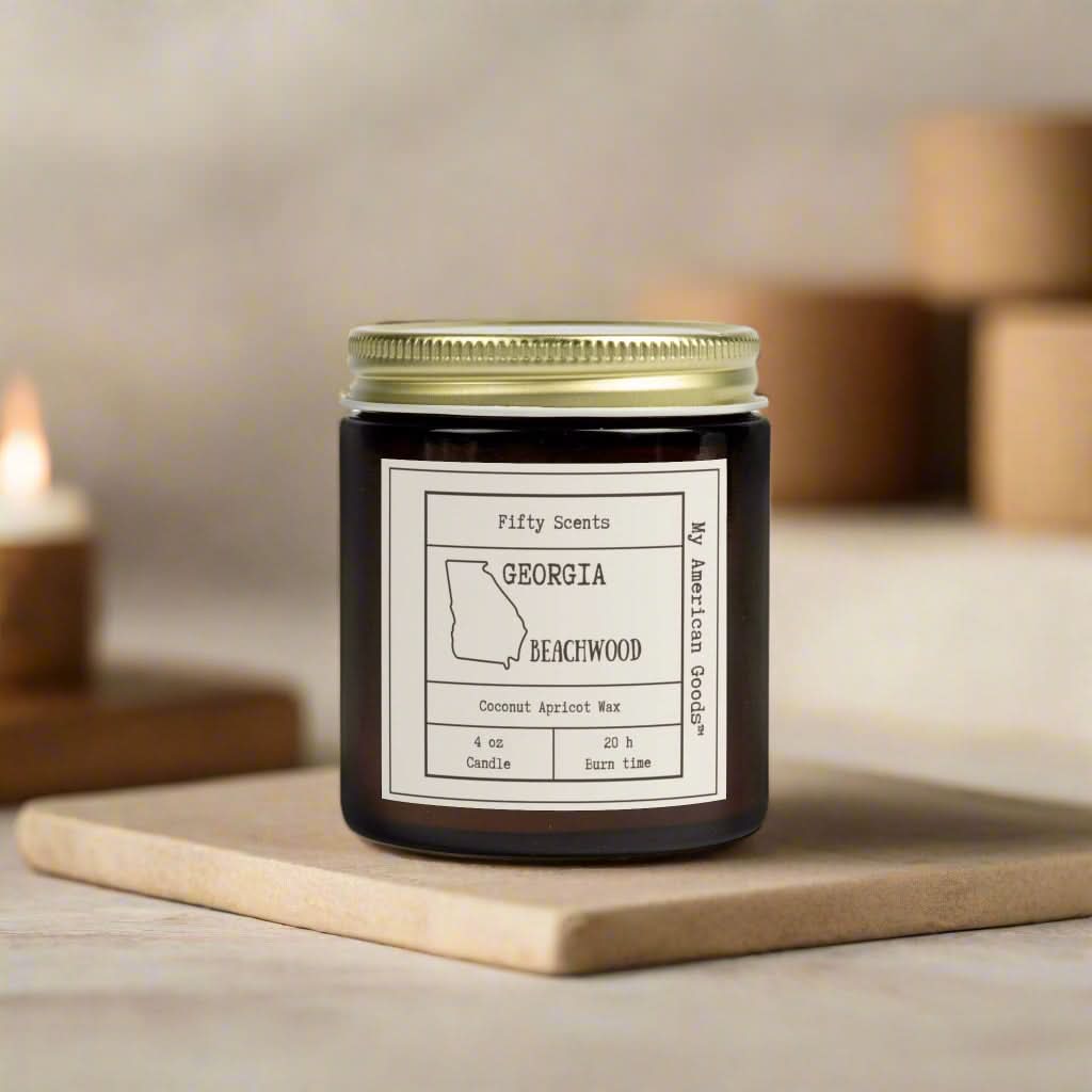 Georgia - Cozy Scented Candles - Coconut Apricot Wax - Beachwood Fragrance - My American Goods