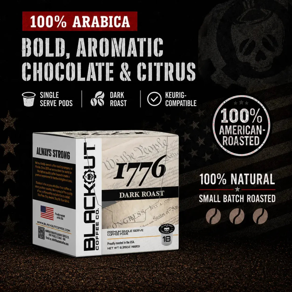 Blackout Coffee Co Coffee Pods & Capsules 1776 Dark Roast Coffee Pods – 18 Count