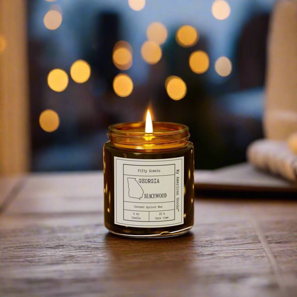 Georgia - Cozy Scented Candles - Coconut Apricot Wax - Beachwood Fragrance - My American Goods