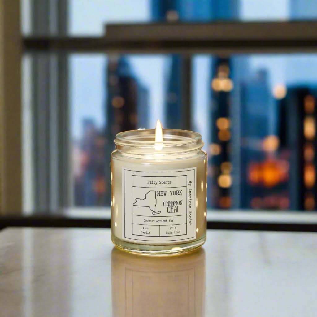 New York - Cinnamon Chai Scented Candle - Coconut Apricot Wax - My American Goods