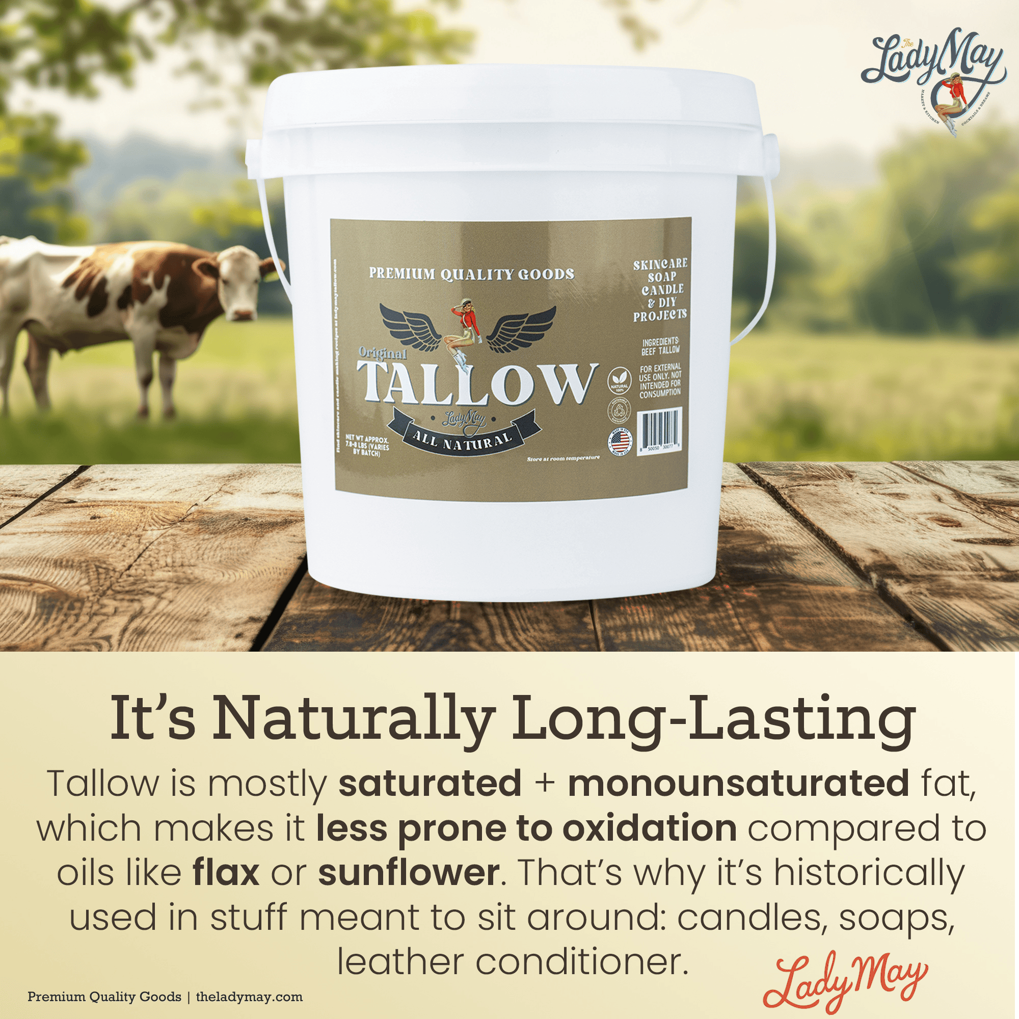 Lady May Tallow Beef Tallow Unscented Bulk Beef Tallow - 16 Pounds | 100% Natural & Pure
