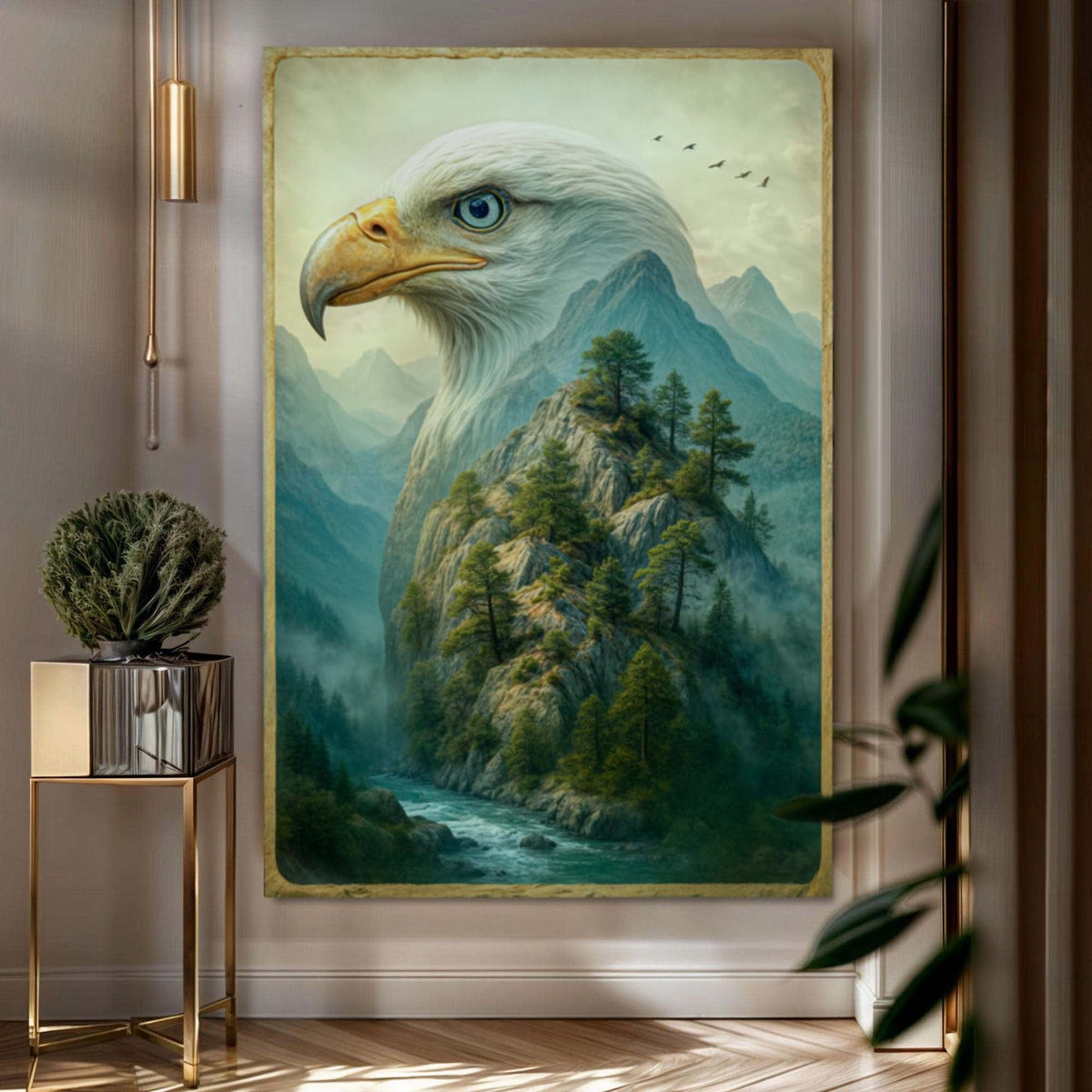 Tailored Canvases Canvas 18x12 inch Medium Premium Gallery Wrapped Eagle Over The Canyon Double Exposure Wall Art