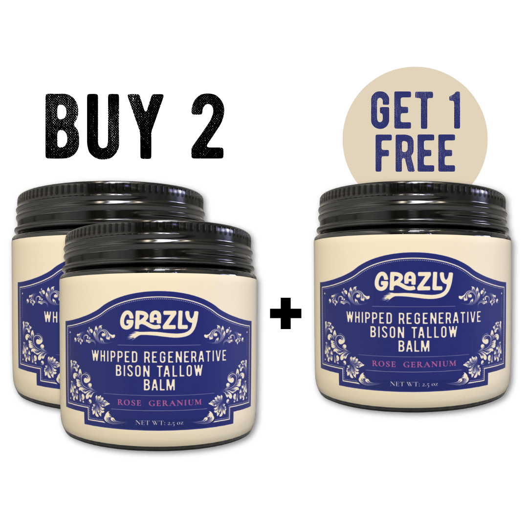 Grazly Rose Geranium / Buy 2 Get 1 Free Whipped Bison Tallow & Manuka Honey Moisturizing Balm