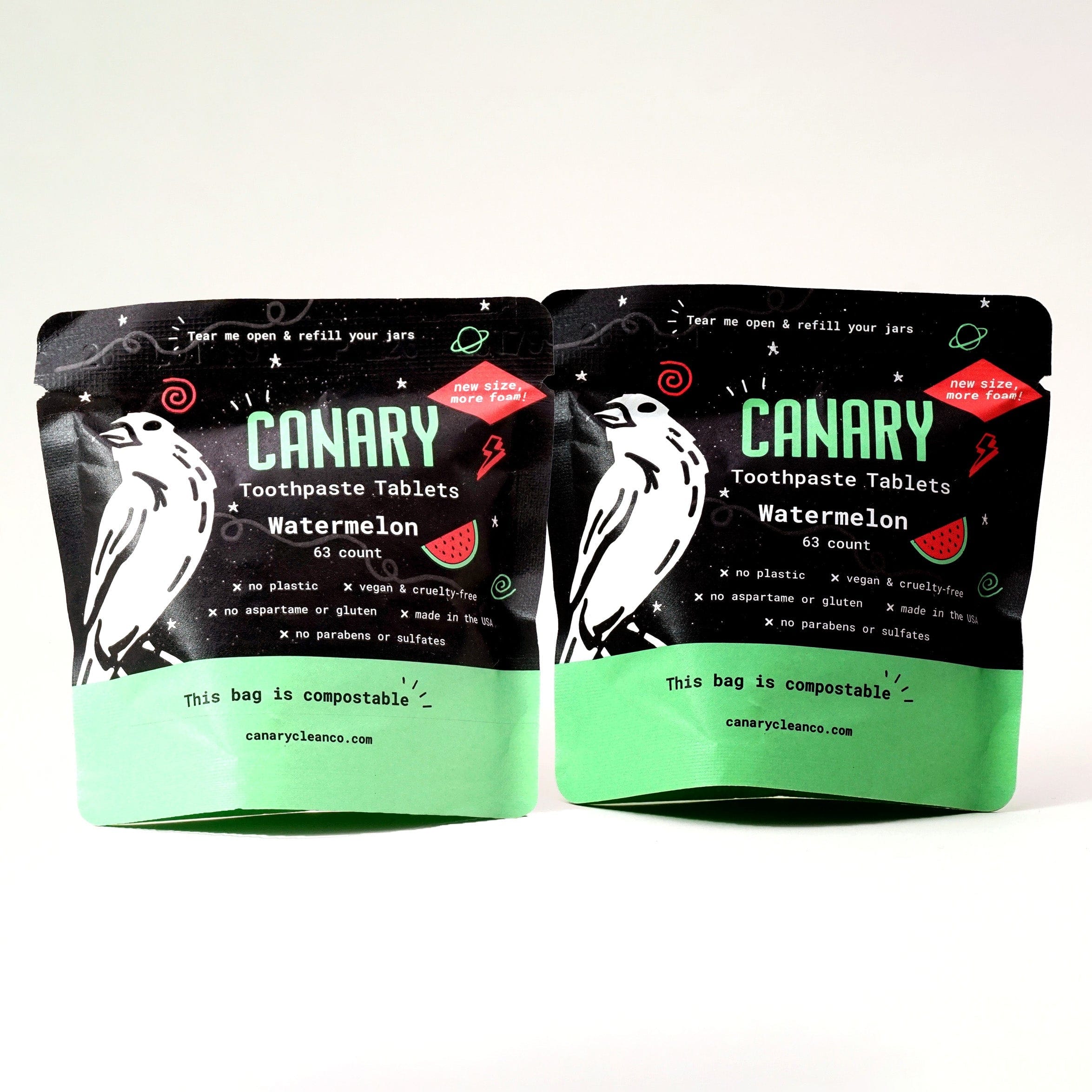 Canary Toothpaste Tablets 2-pack of the sample pouches - 126 tablets Watermelon Toothpaste Tablets
