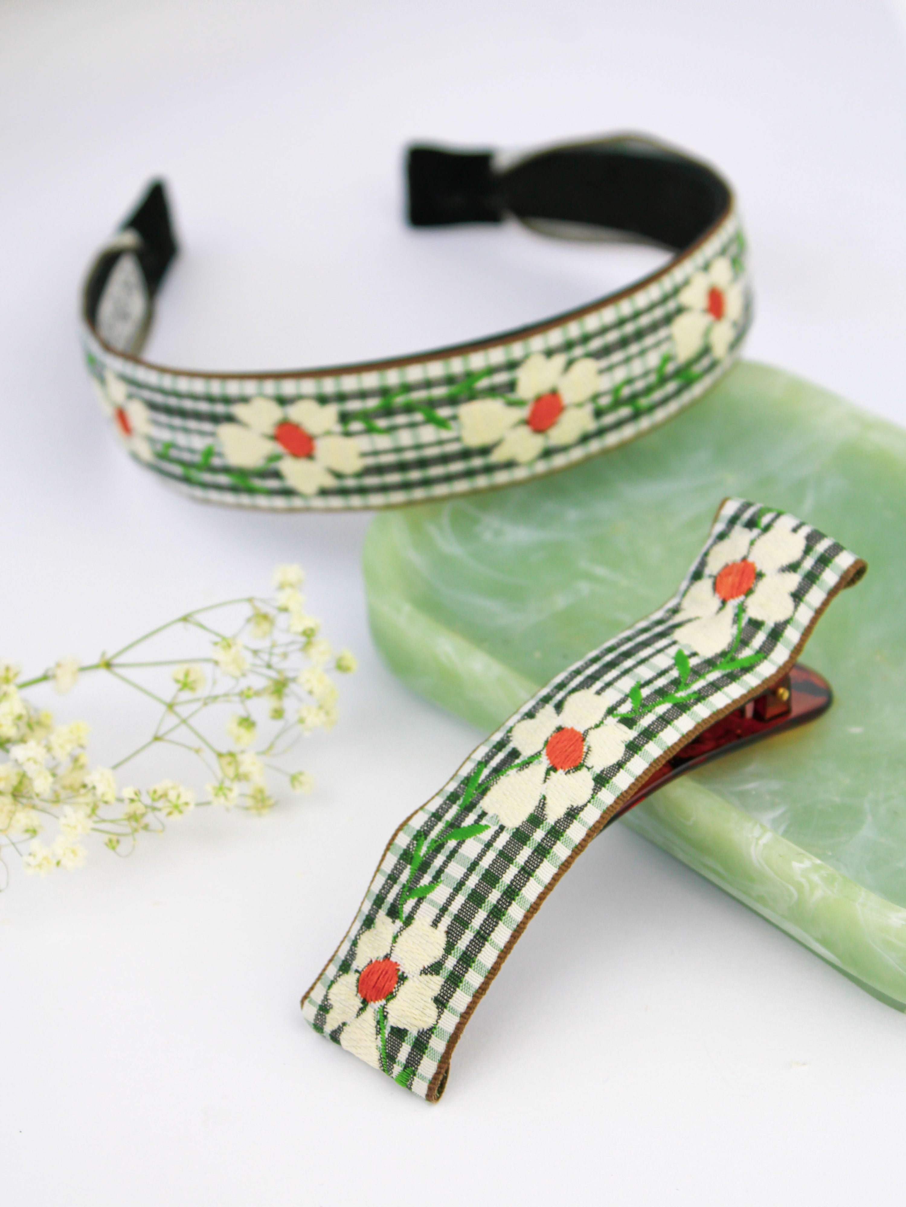 Ash & Rose Hair Clip Delicate Blooms Embroidered Ribbon Hair Clip