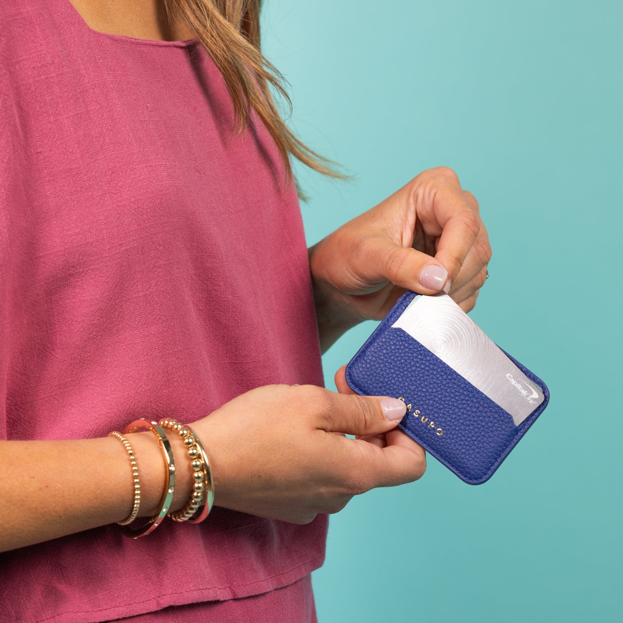CASUPO Small Leather Goods Mag Safe Leather Wallet with RFID - Cobalt