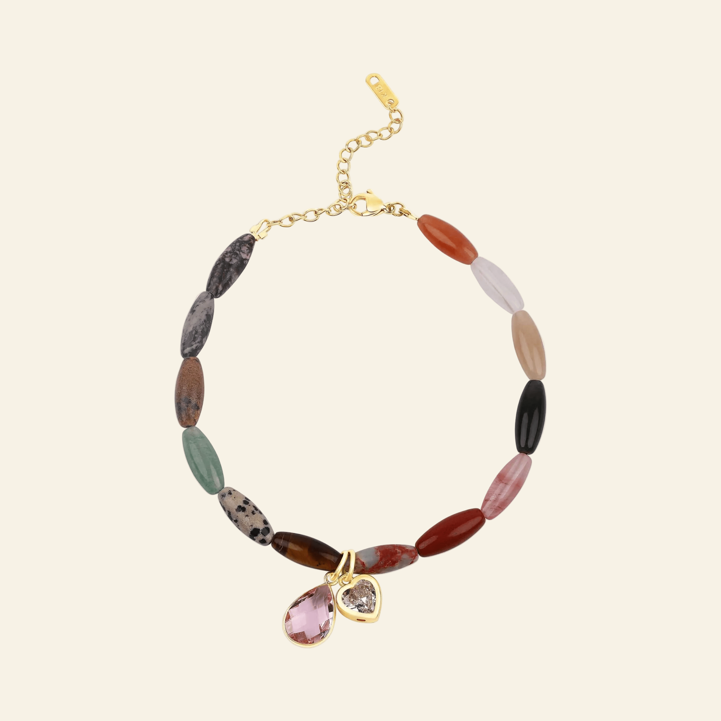 Rainbow Navette Stone Anklet with Gem Charms