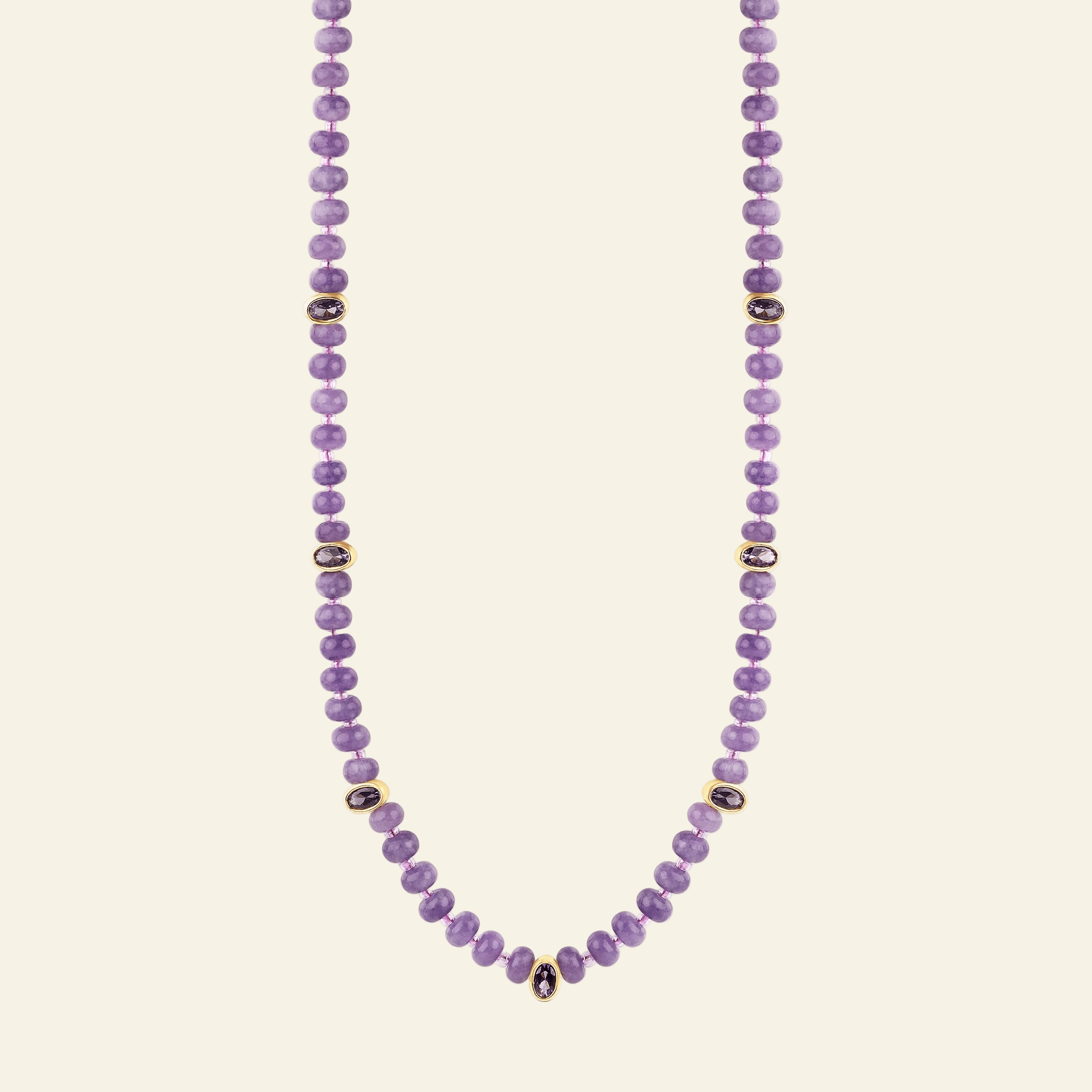 Lavender Amethyst Bead Necklace with Faceted Gem Accents