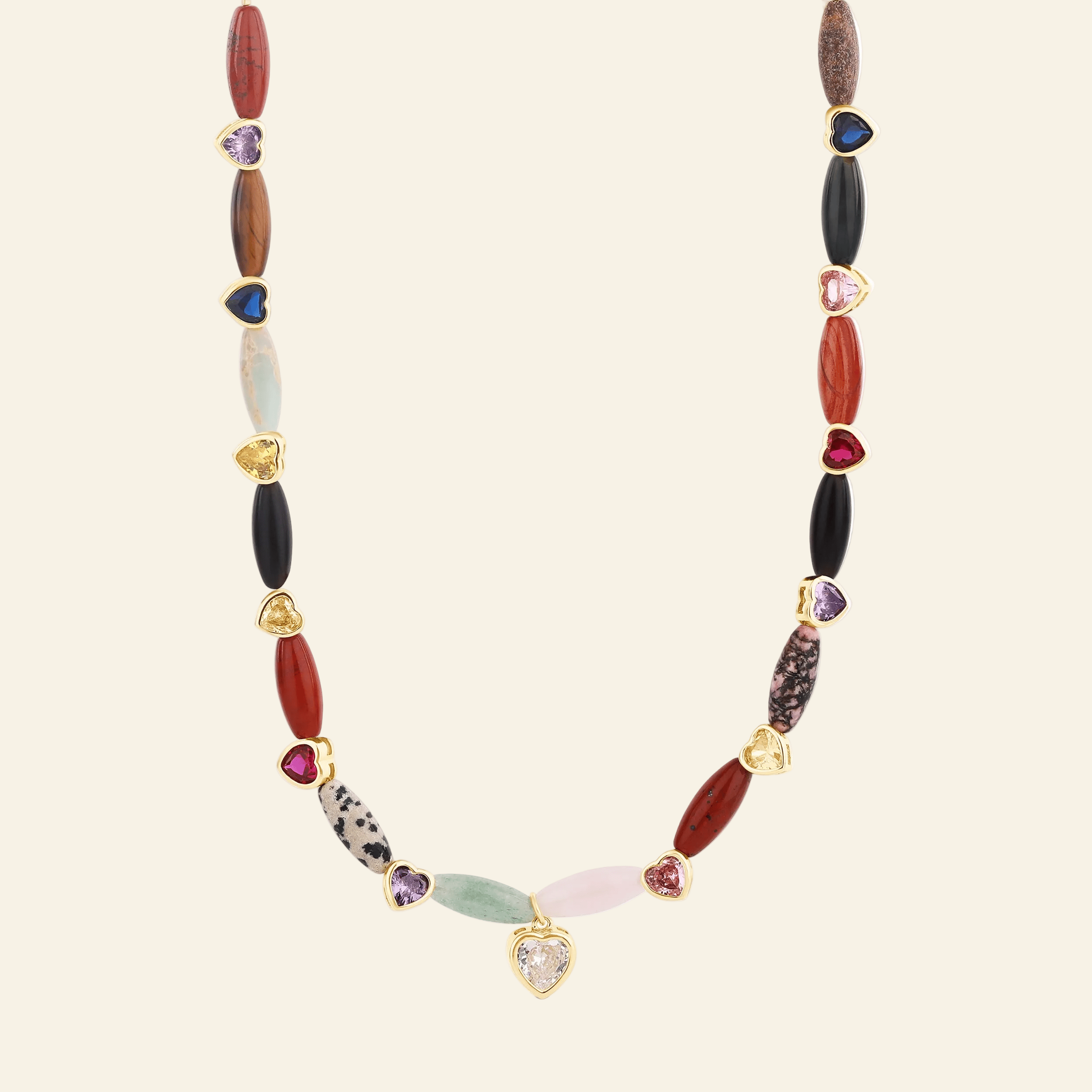 Mini Rainbow Navette & Heart Necklace