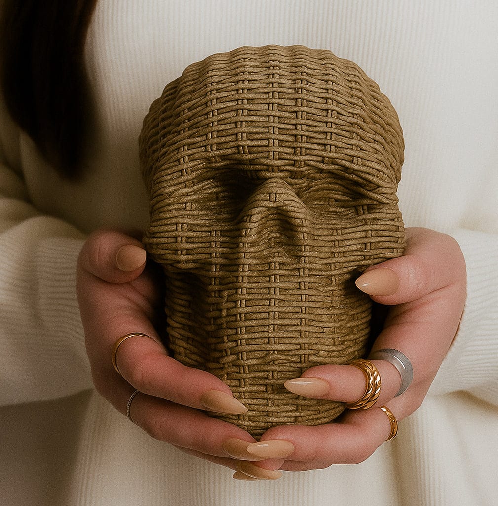 Skull Me Rattan-Style Skull Decor – Natural & White Resin - My American Goods